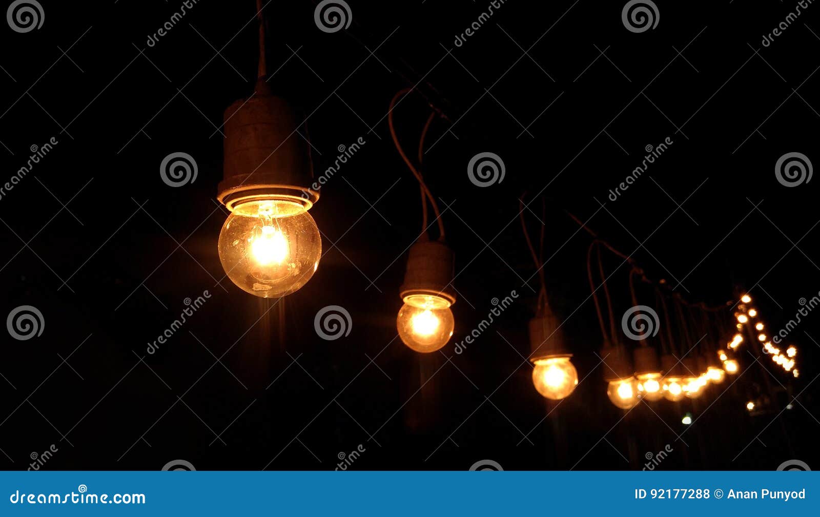 Light Bulbs are Bright at Night Time Stock Photo Image of black