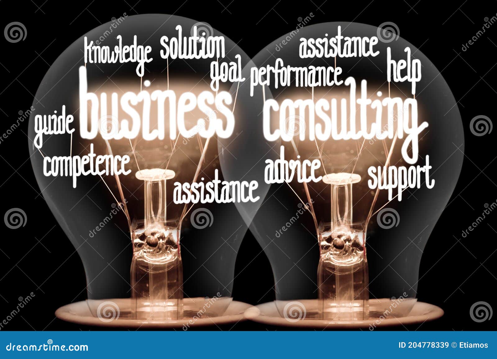 light bulbs with business consulting concept