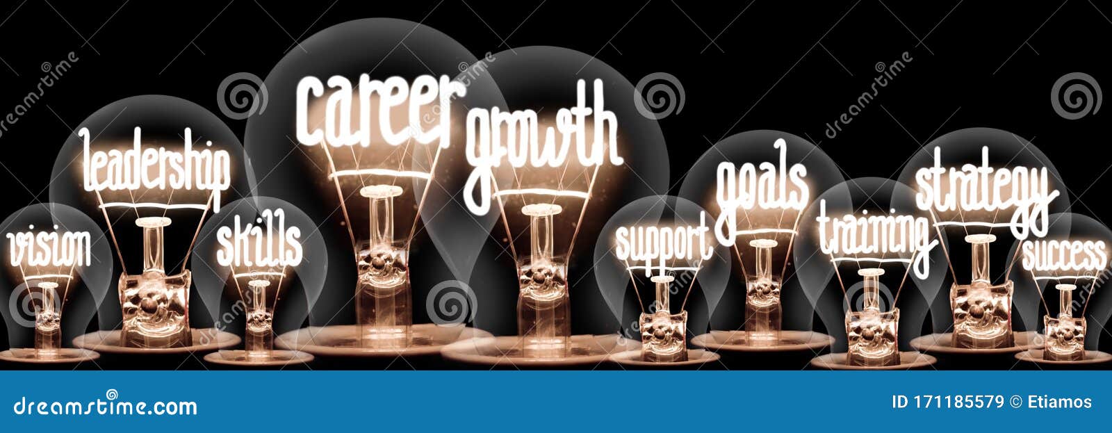 light bulbs with career growth concept