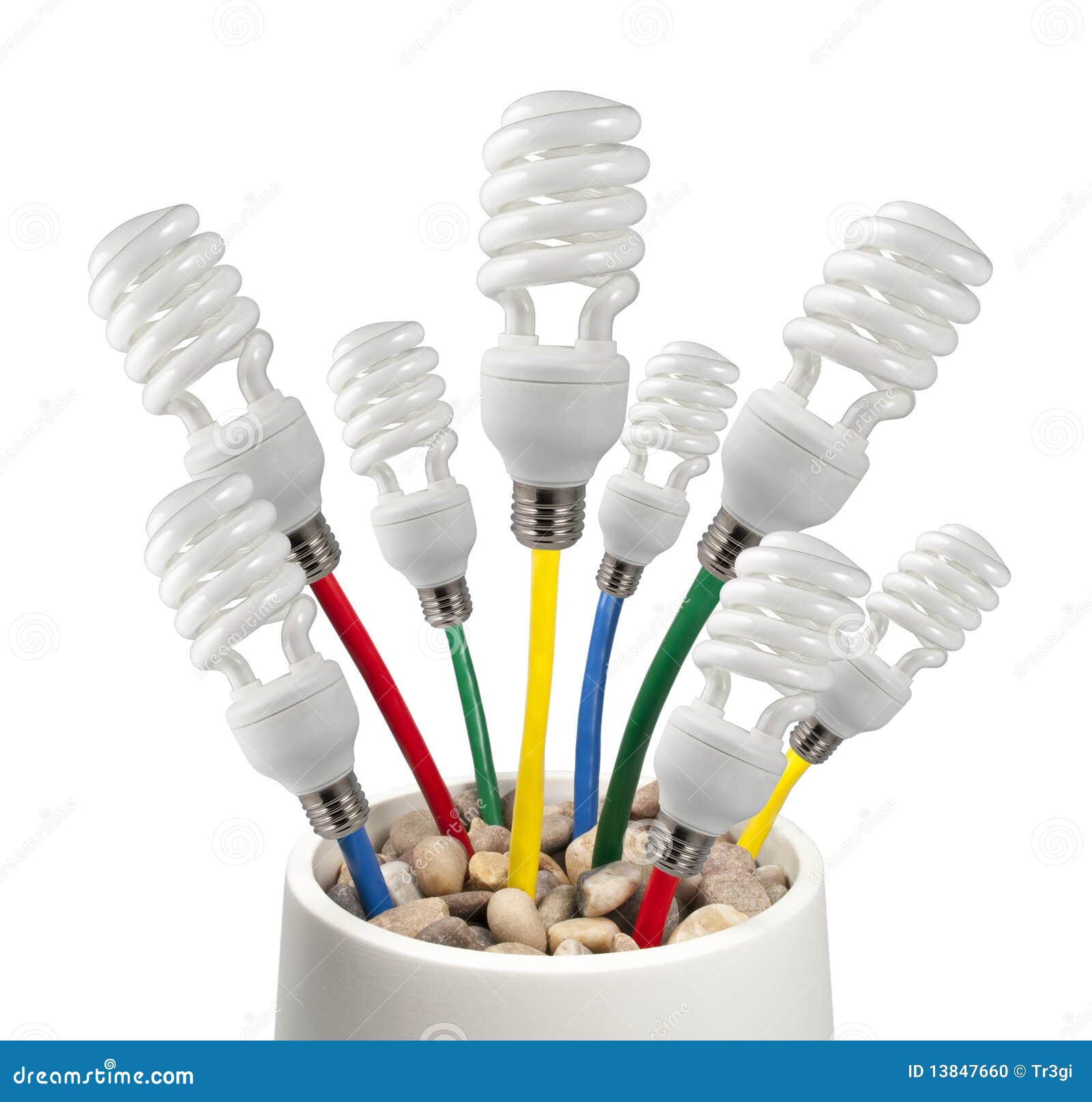 Light Bulbs with Colored Cables Growing in a Pot Stock Photo Image of