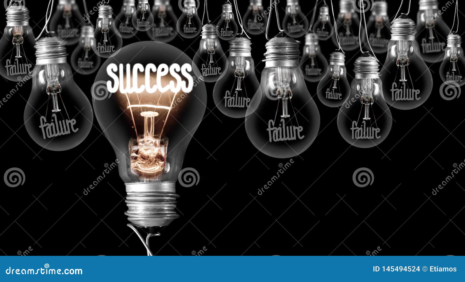 light bulbs with failure - success concept