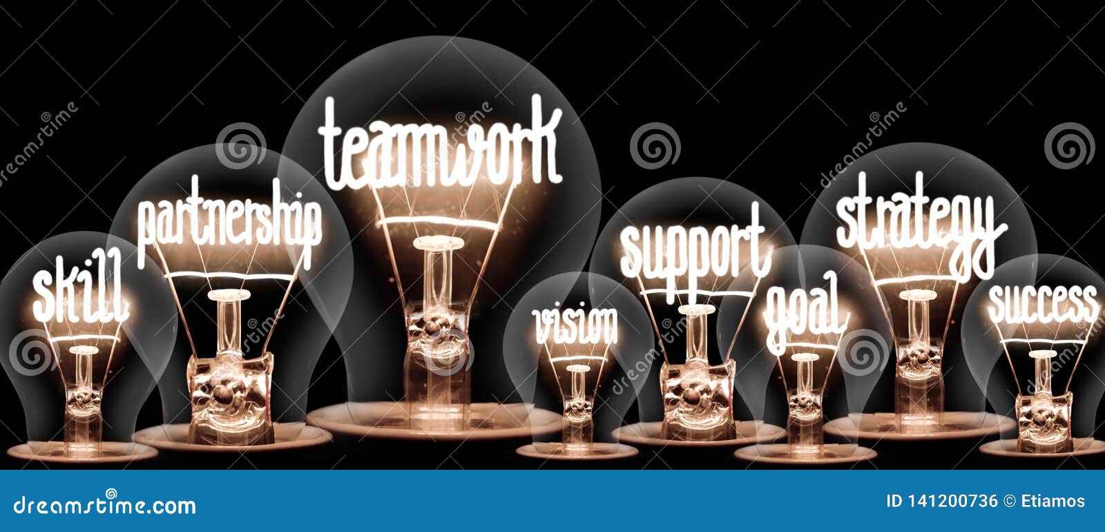 light bulbs with teamwork concept