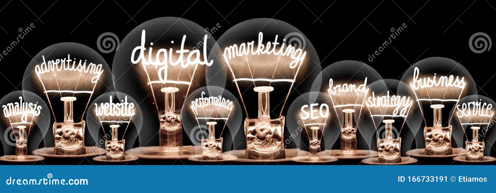 light bulbs with digital marketing concept