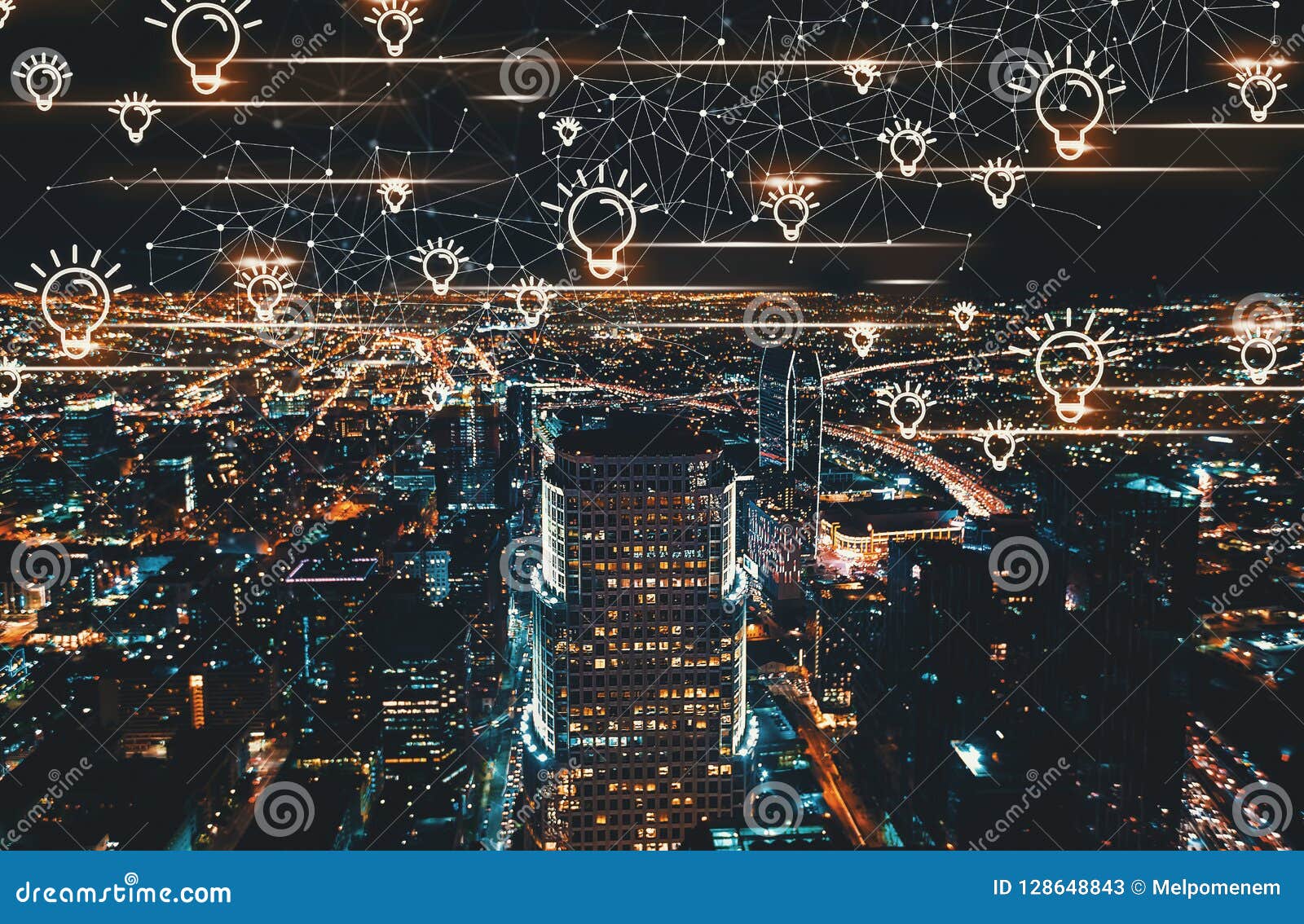 Light Bulbs with Downtown Los Angeles Stock Image Image of icons