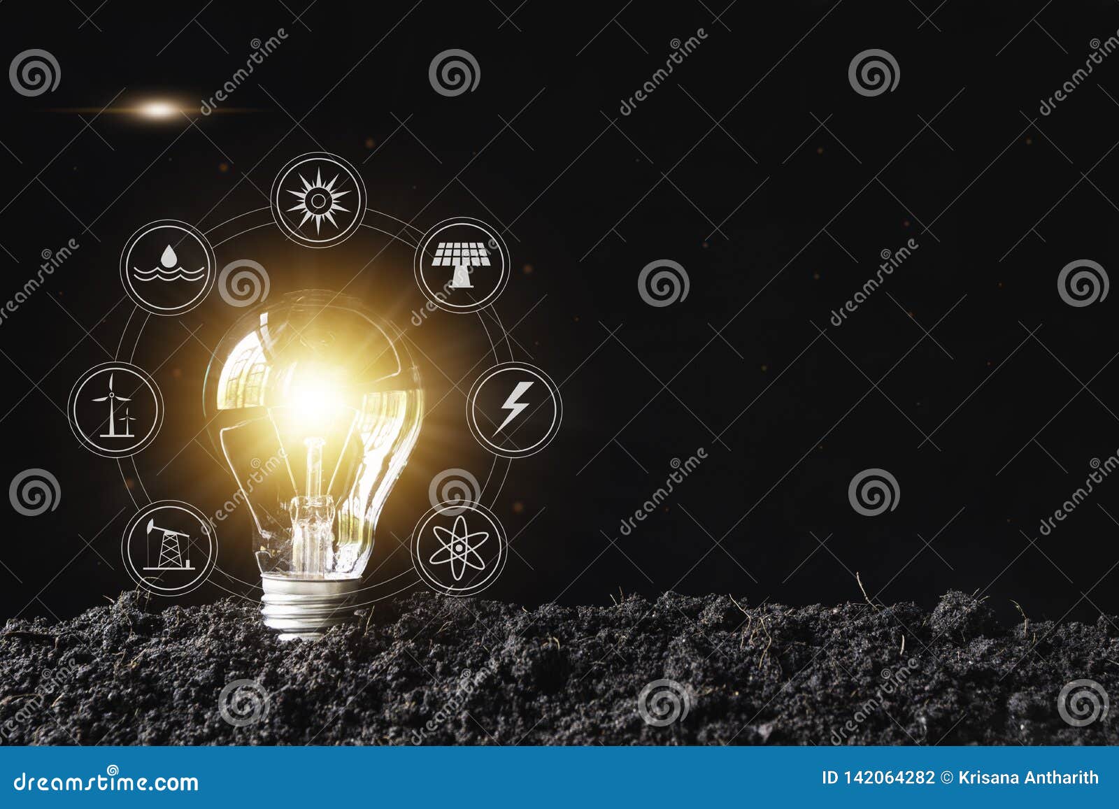 Light Bulbs with Glowing One. Technology and Creativity Concept with