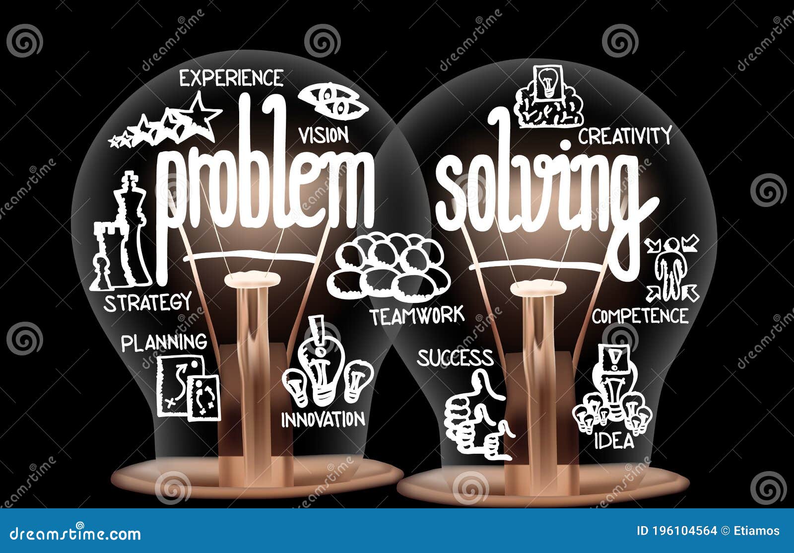light bulbs with problem solving concept