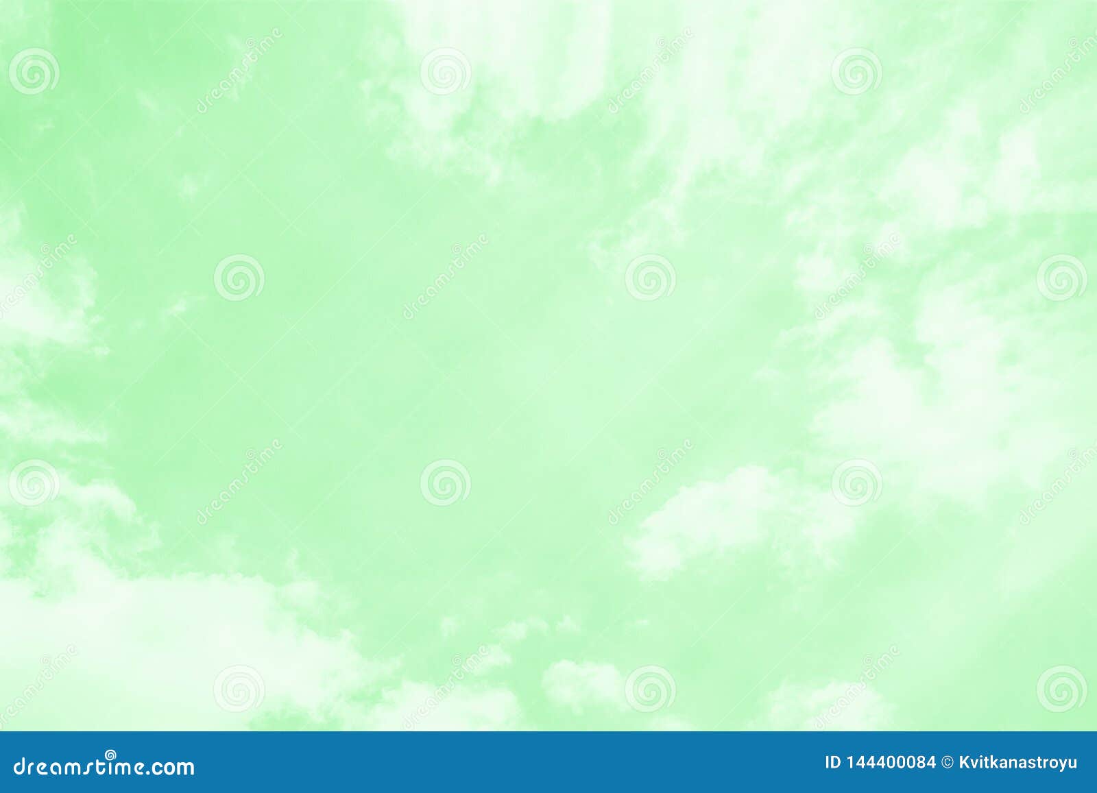 Soft Delicate Mint Color Sky Background with White Clouds.Copy Space