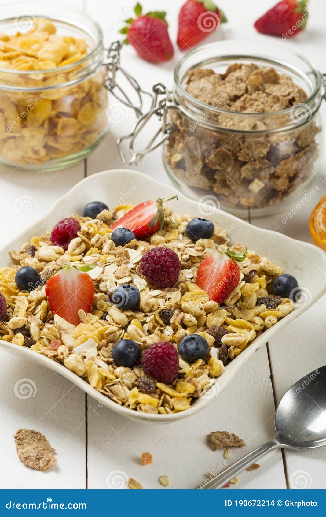 Light, Delicious Breakfast with Cereal and Fruit Stock Photo Image of