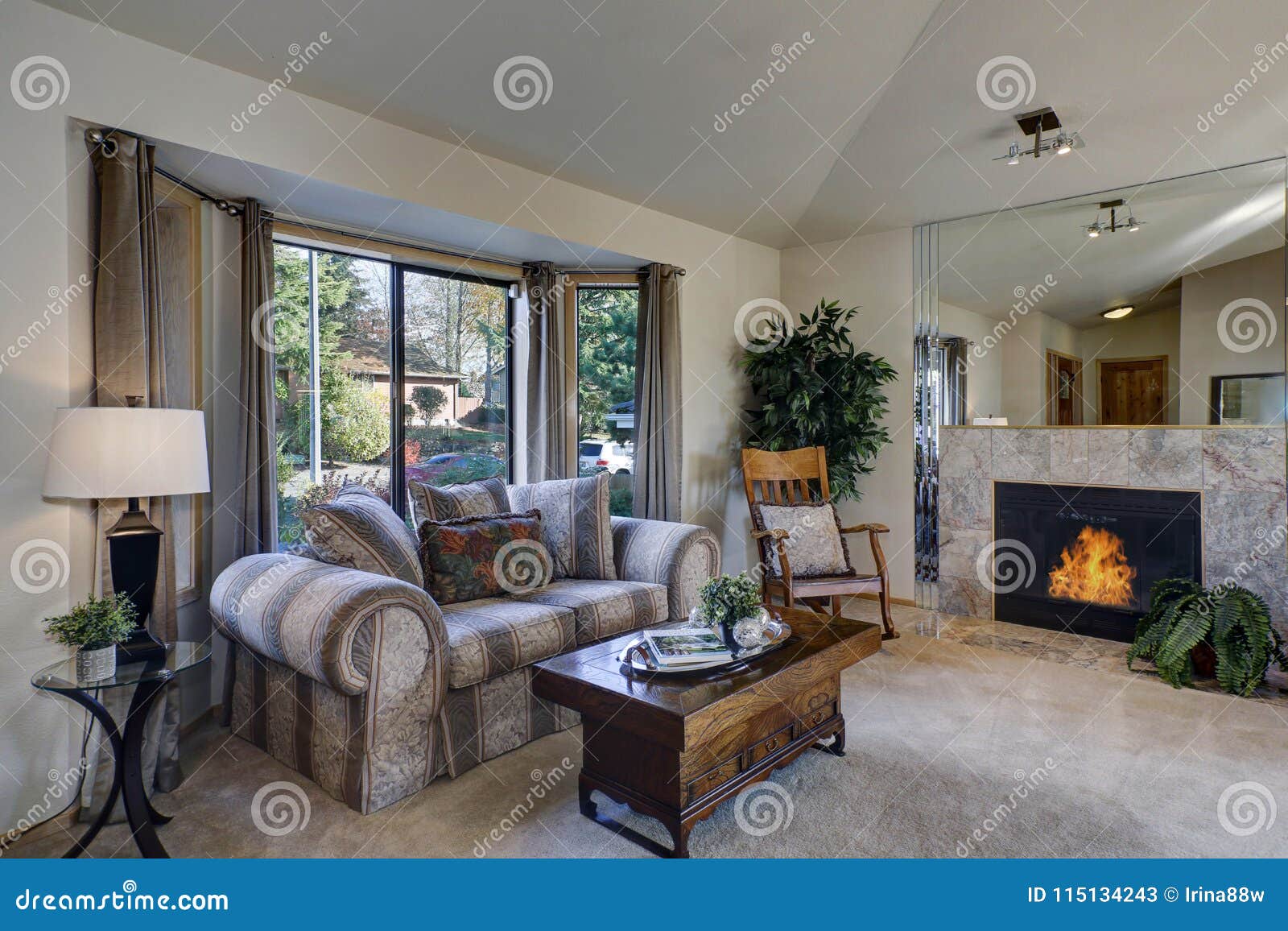 Light Filled Family Room With Vaulted Ceiling Stock Image Image