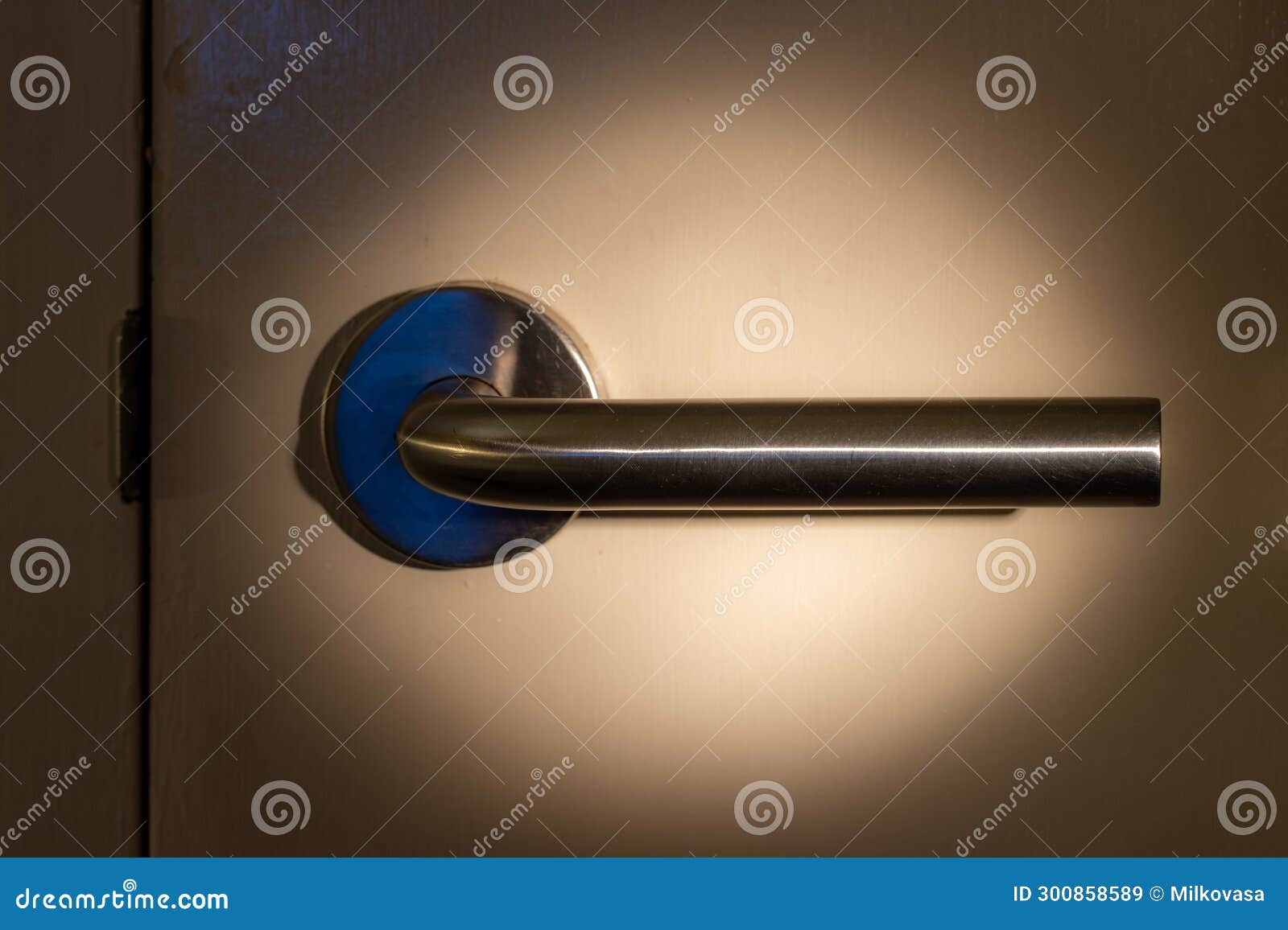 The Light of the Flashlight on the Closed Door Lock Stock Image Image