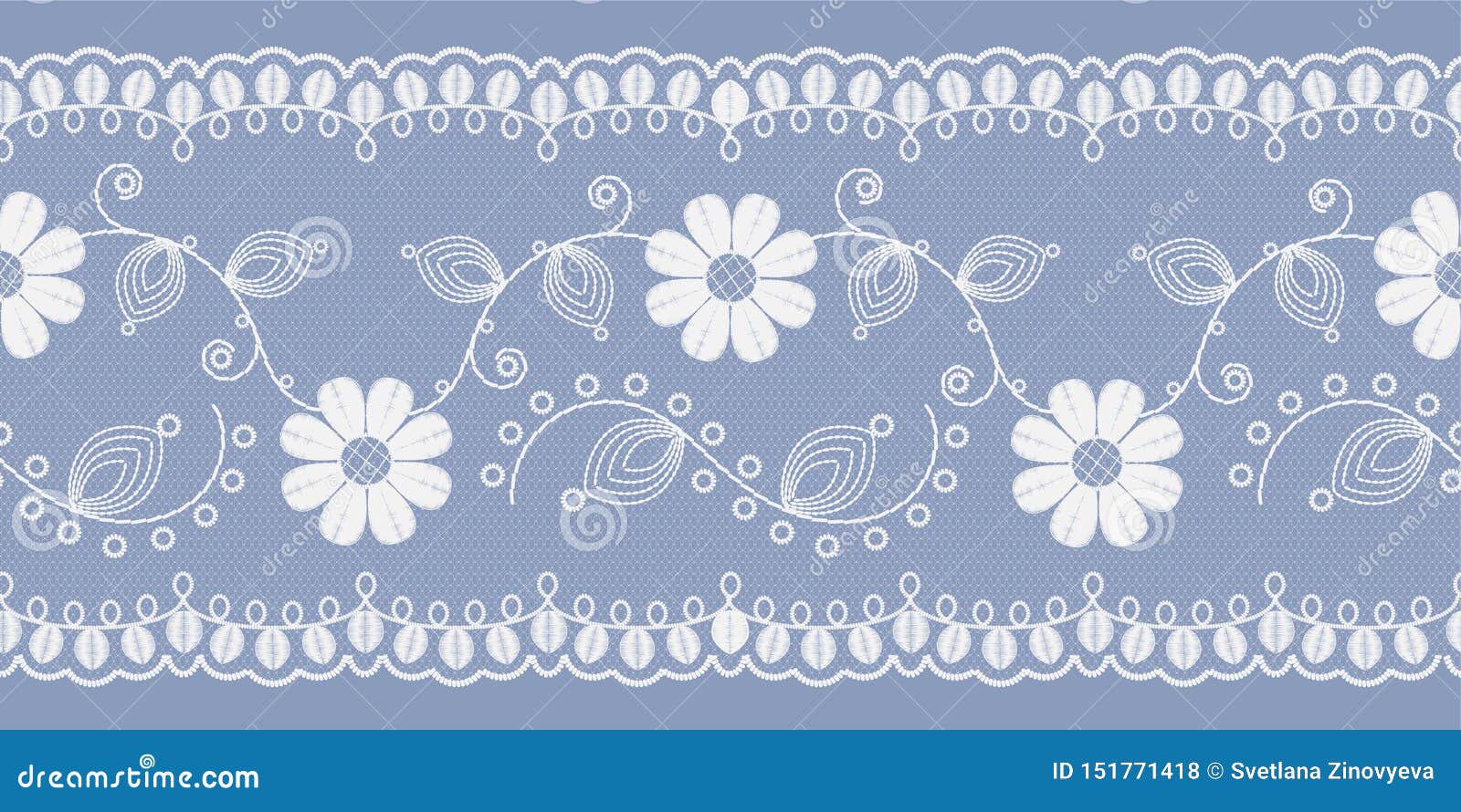 Light Floral Lace White on a Blue Background. Vector Stock Illustration