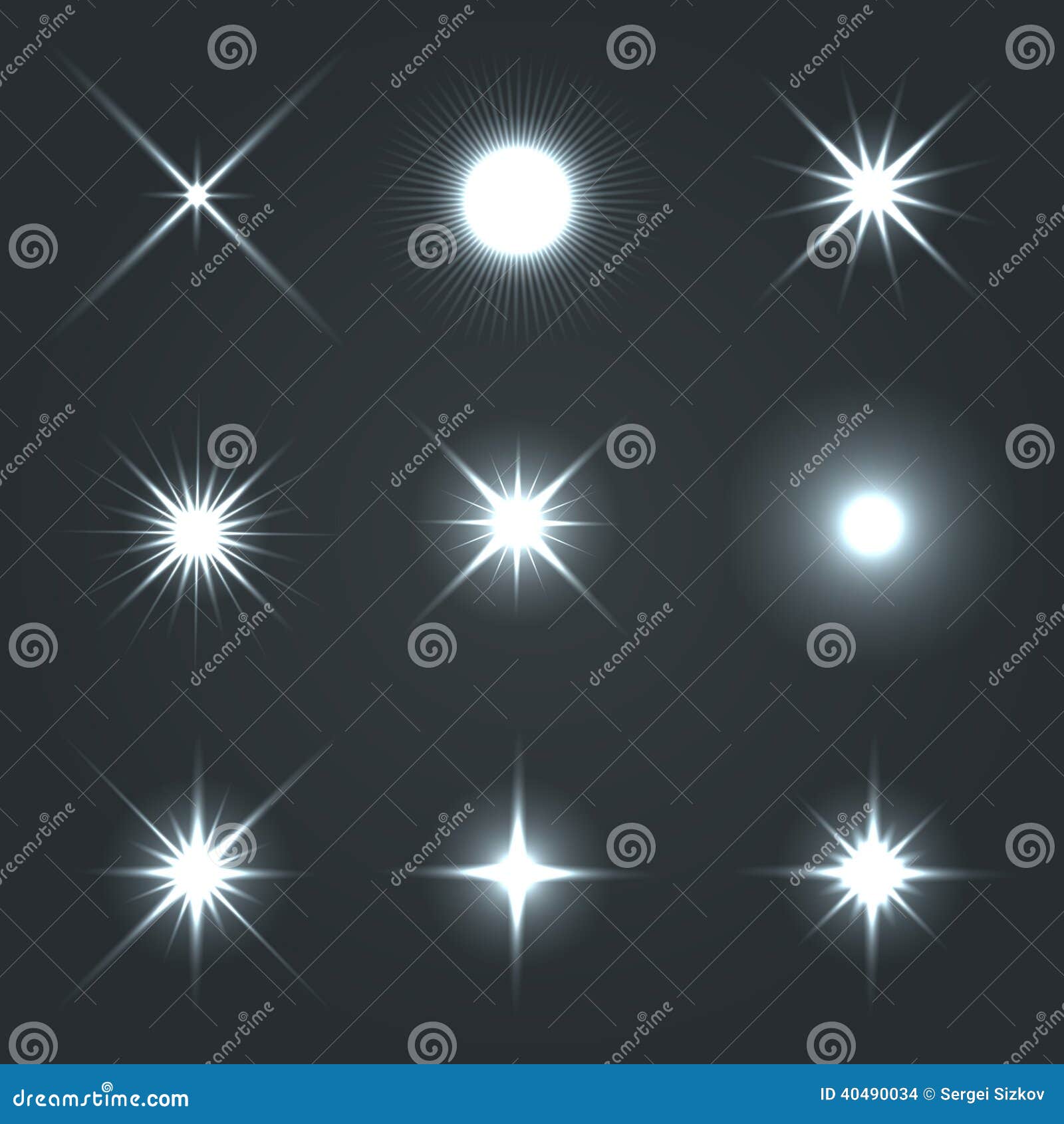 light glow flare stars effect set.