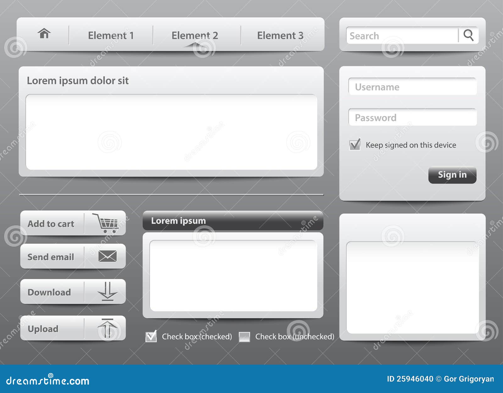 Light Gray Web Elements (dark Background) Stock Vector - Illustration