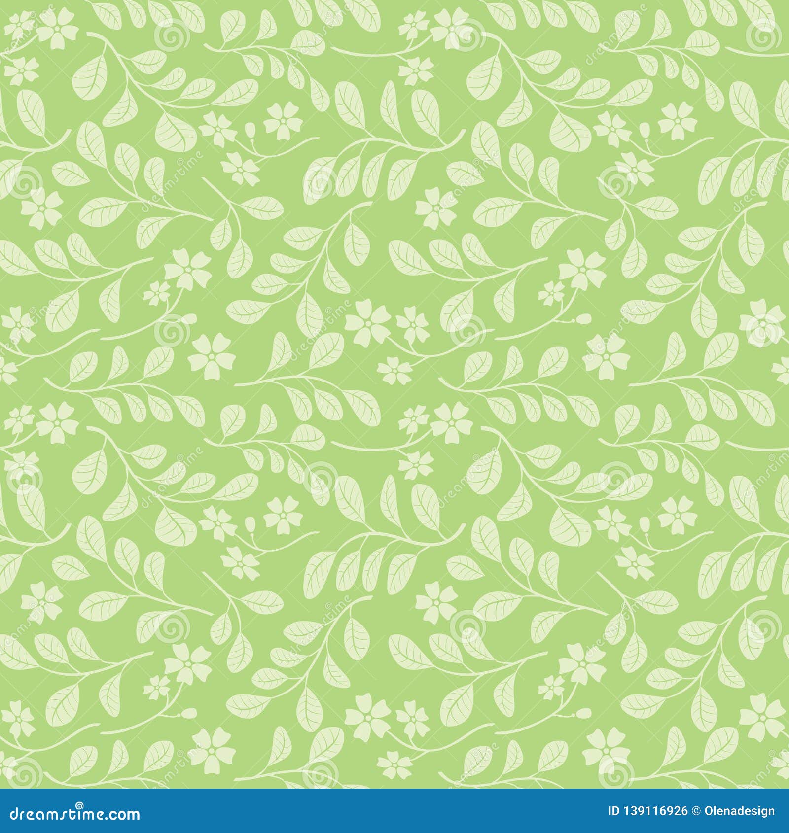 Light Green Leaves with Flowers on Bright Green Background - Seamless  Pattern Stock Vector - Illustration of nature, flower: 139116926