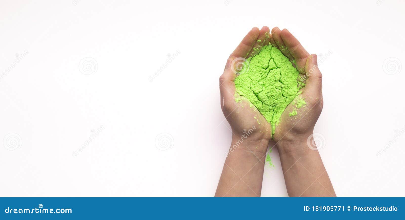 Light Green Paint in Hands on White Background Stock Image Image of