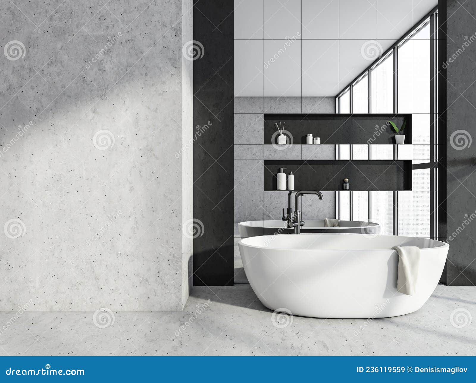 Light Grey Bathroom with Mirror Tiles Stock Illustration - Illustration ...