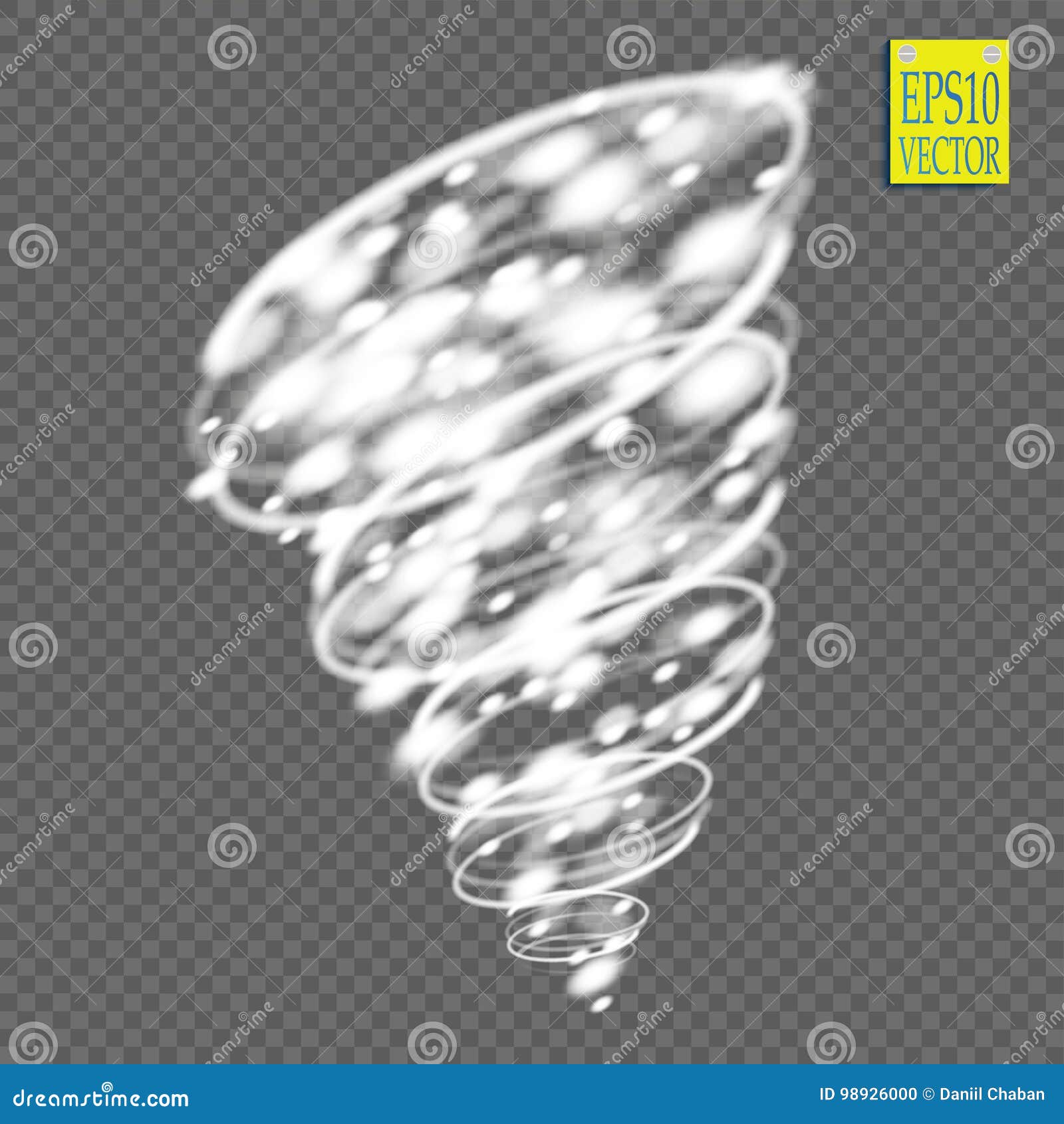 Light hurricane effect. Vector glowing tornado, swirling storm cone of shining stardust sparkles on transparent background. Glittering blizzard funnel, ice cold magical illumination. Whirlwind weather.Vector
