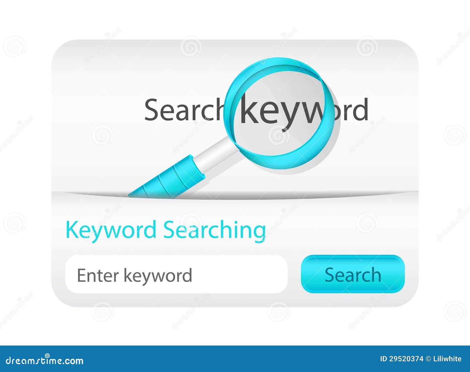 Light Keyword Searching Form with Magnifying Glass Stock Vector