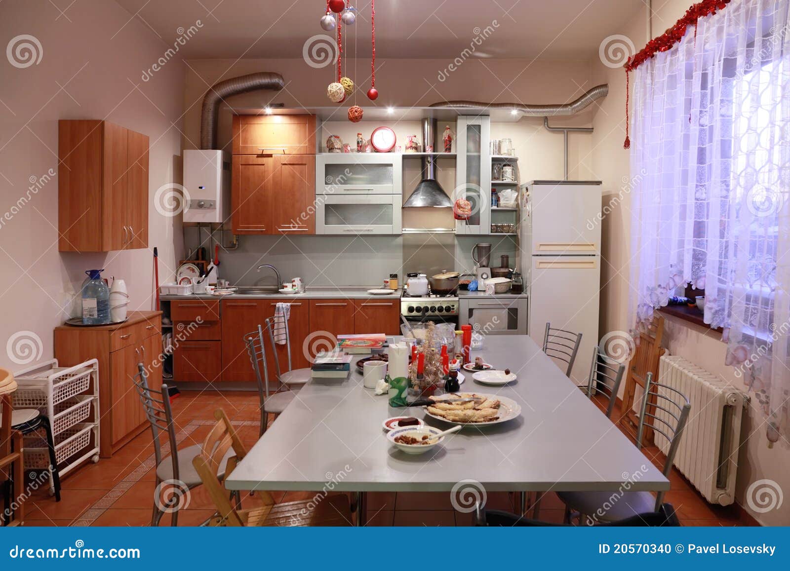 Light Kitchen Table, Gas Stove, Fridge Stock Photo Image of