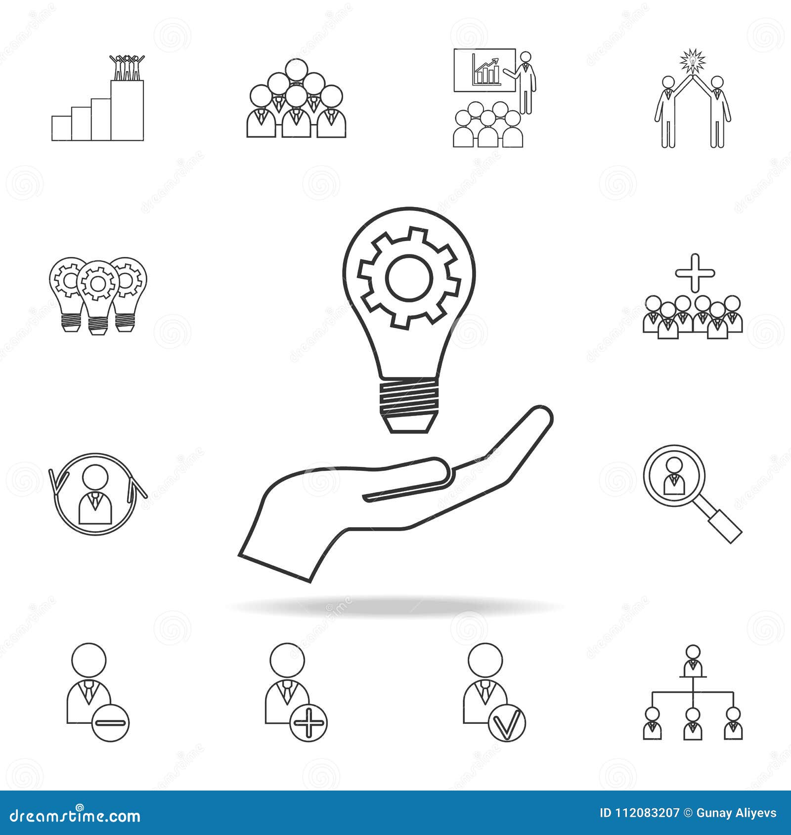 Light Lamp Bulb With Cogwheel Gear In Hand Idea Icon Detailed Set Of Team Work Outline Icons Premium Quality Graphic Design Ico Stock Illustration Illustration Of Graphic Glass 117