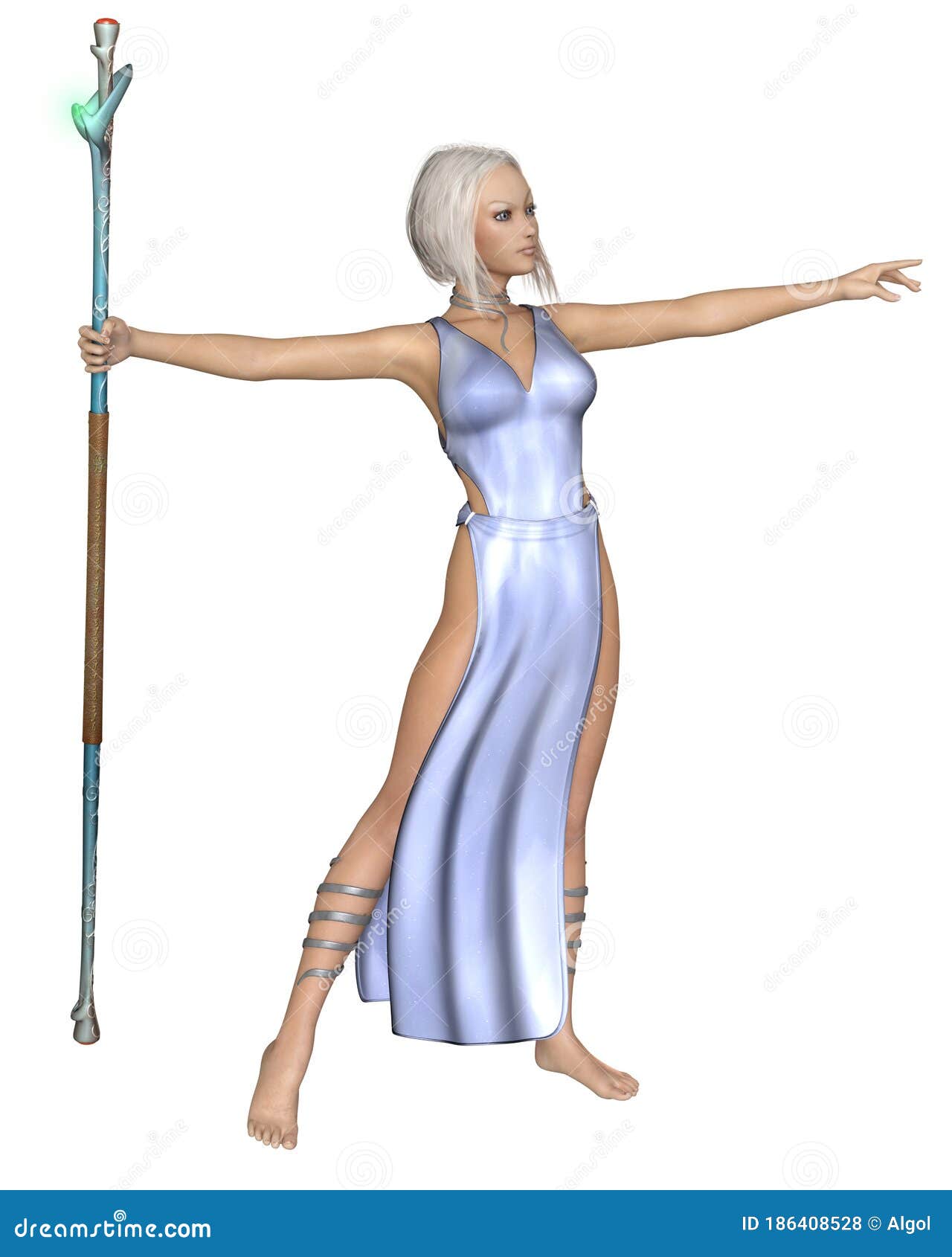 Light Mage with Magic Staff Side View Stock Illustration Illustration of glow, pretty: