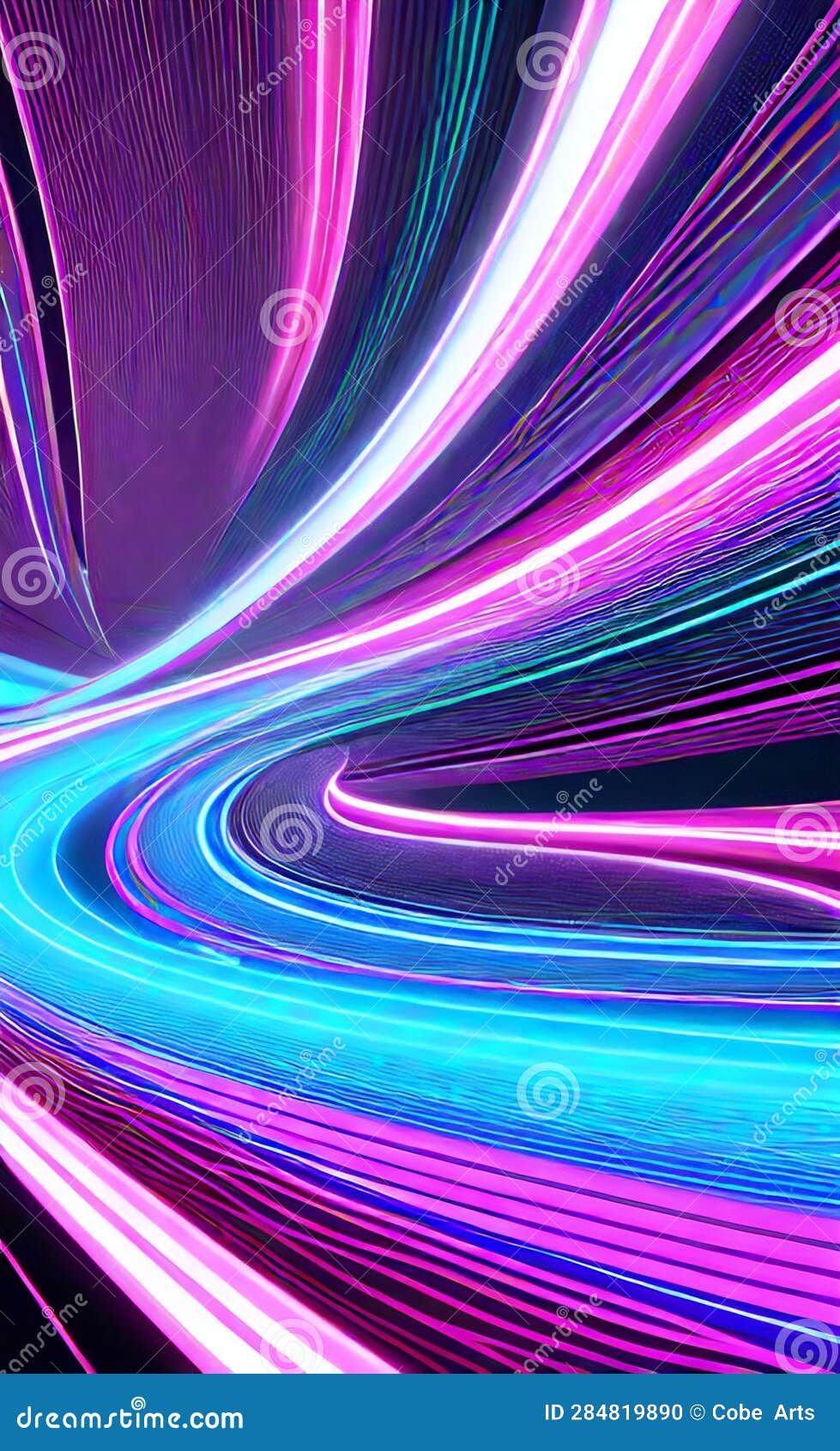 Abstract Futuristic Background with Pink Blue Glowing Neon Moving High