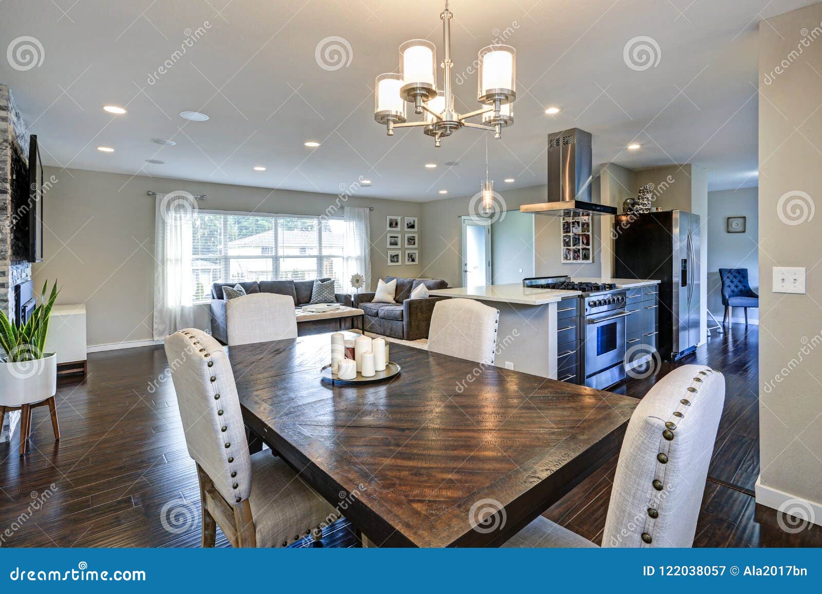 Light and Open Dining Area in One Story Rambler. Stock Image - Image of ...