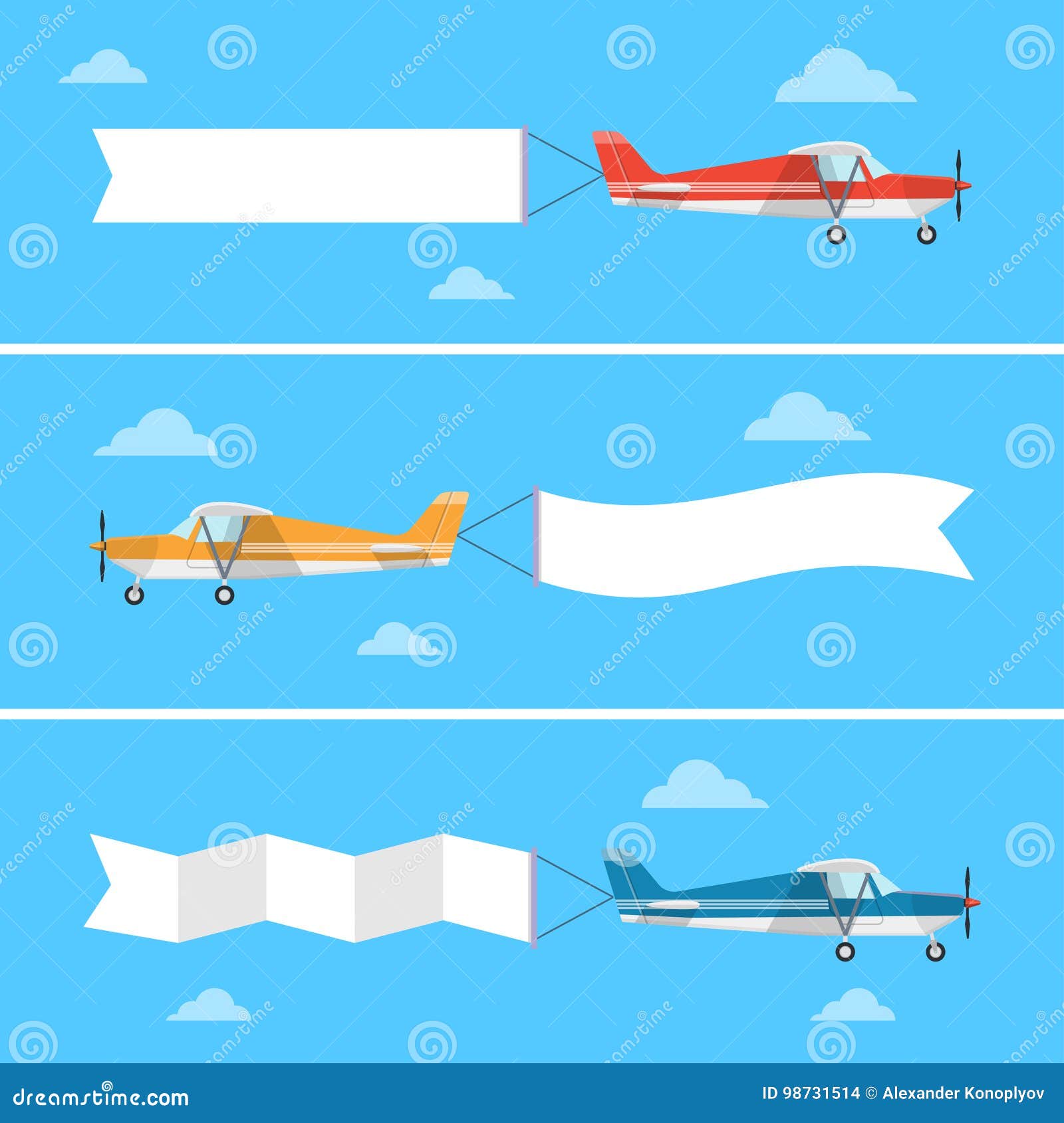 Light Plane Pulling a Banner in a Flat Style. Stock Vector