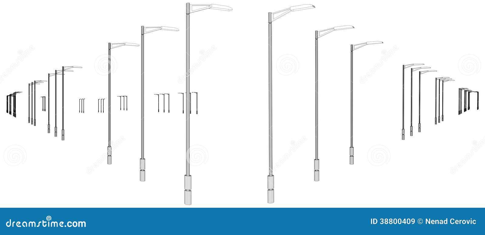 Light Poles in a Row Vector Stock Vector Illustration of park, street