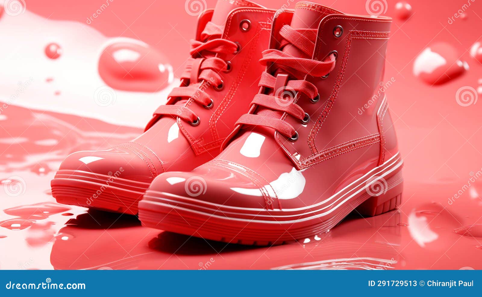 Light Red Galoshes on a Red Background Stock Image Image of
