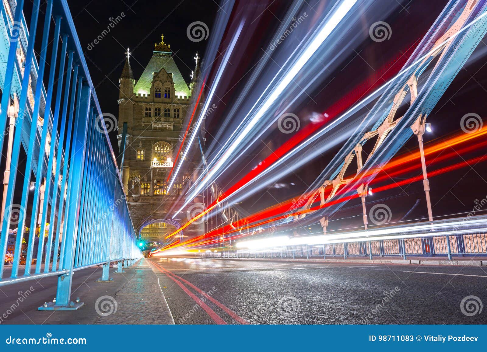 Light Trails Along Tower Bridge in London Stock Image Image of
