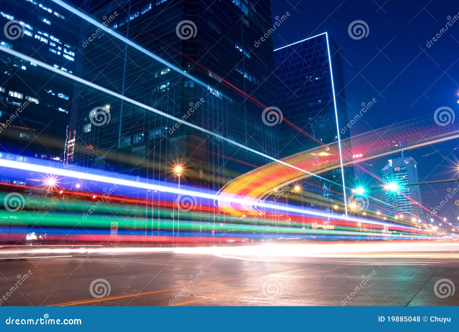 light trails with blurred colors on the street