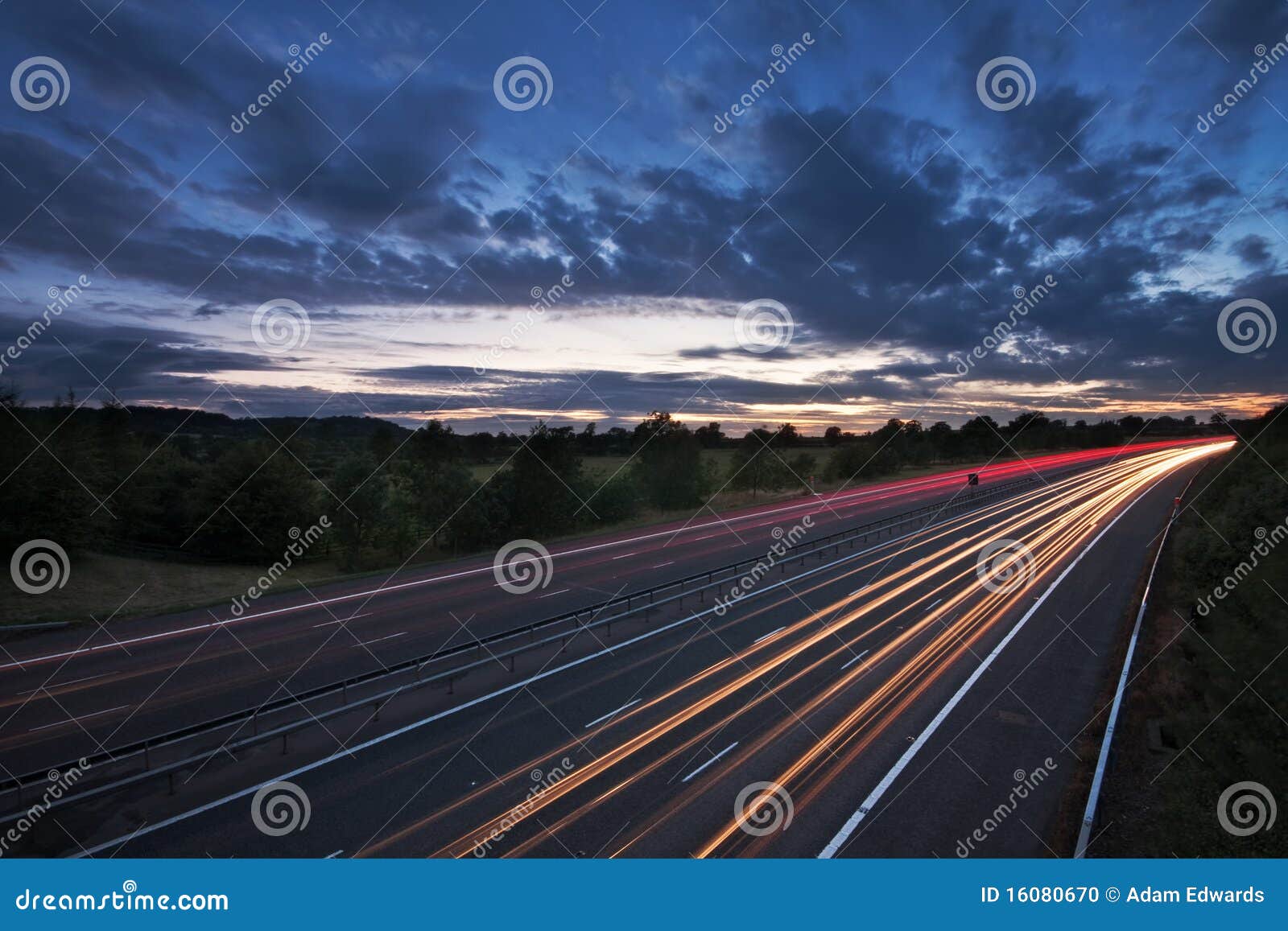 light trails on a motorway at dusk