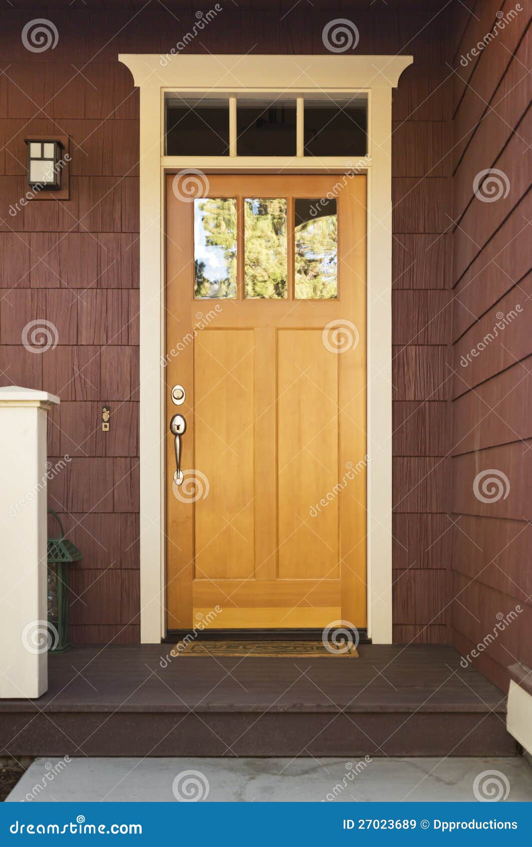 Light Wood Front Door on a Home Stock Image - Image of light ...