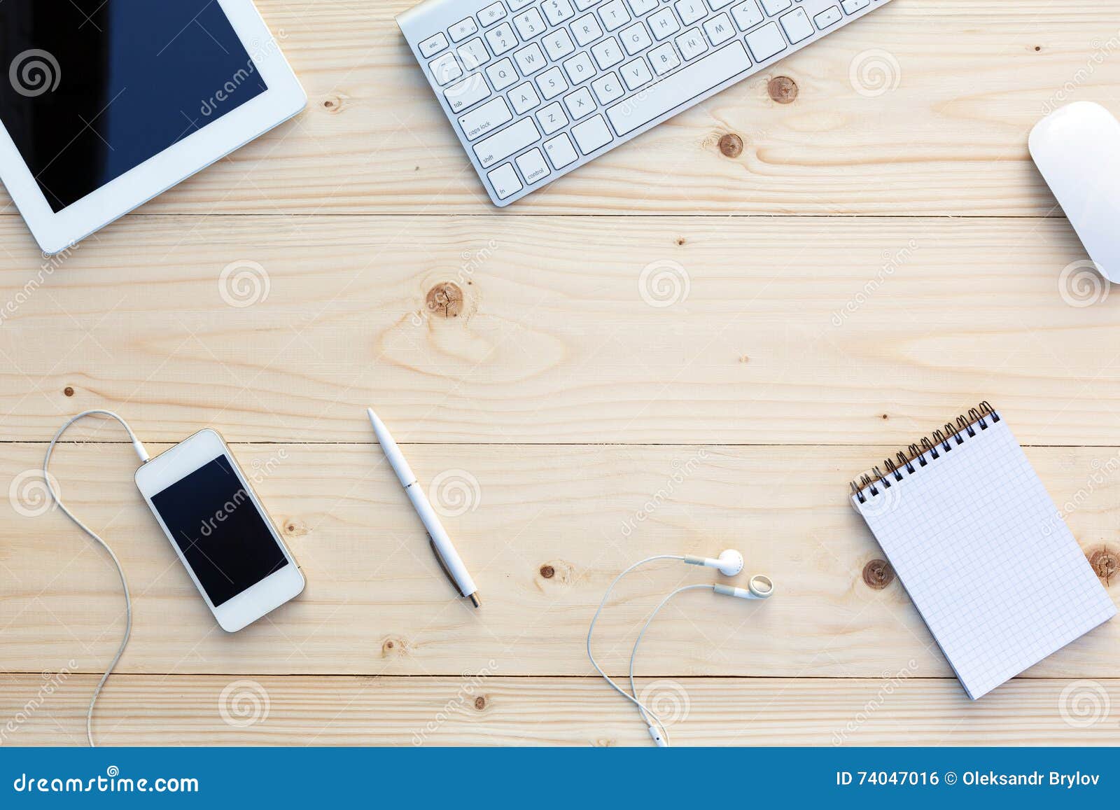 Light Wooden Background And Modern Business Items On Desk 