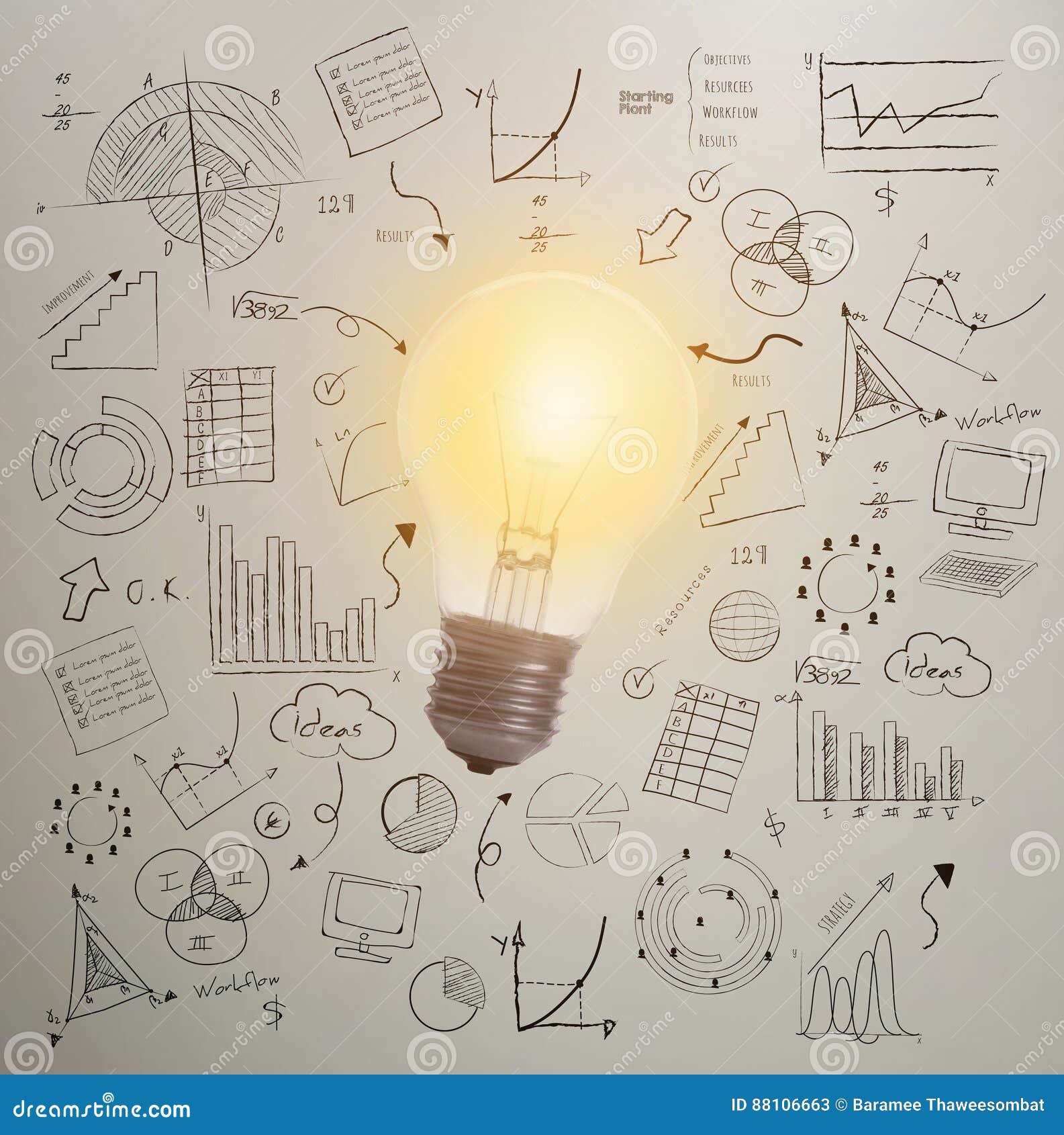Lightbulb Business Wall Background. Concept for New Ideas Stock Image