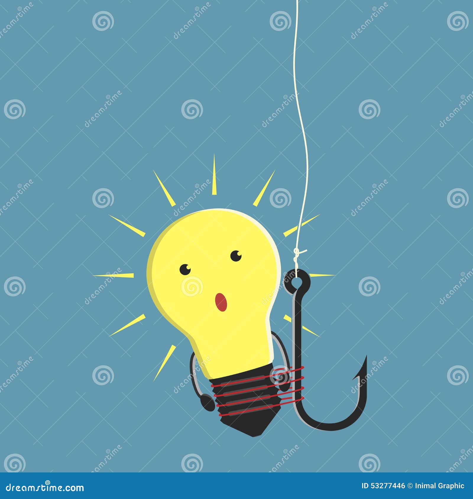 Lightbulb Character on Fishhook Stock Vector - Illustration of