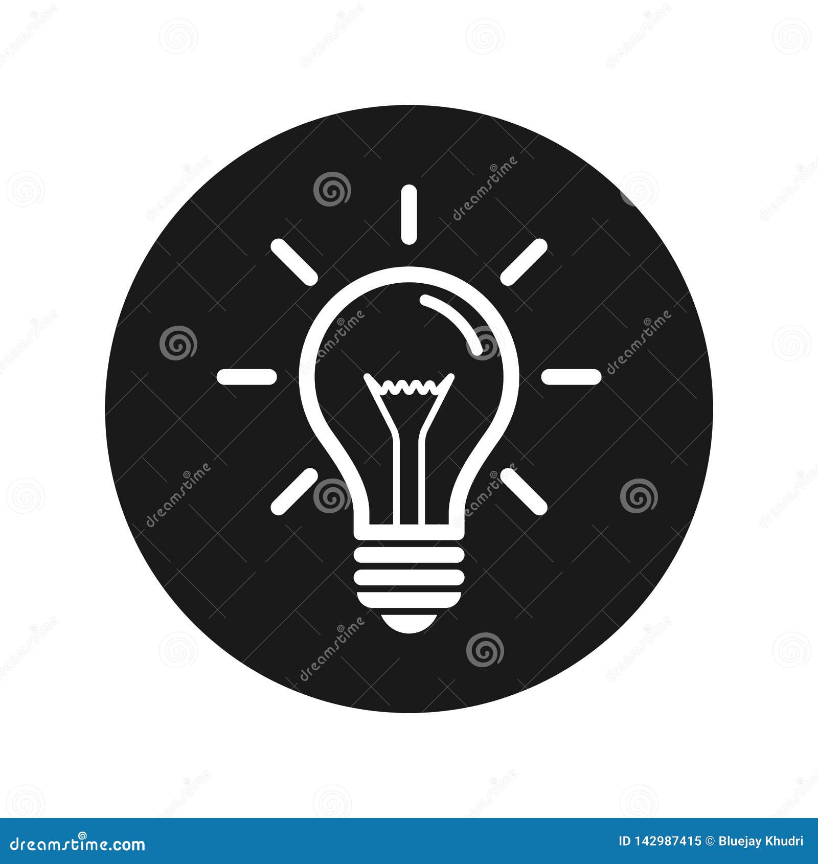 Lightbulb Icon Flat Black Round Button Vector Illustration Stock Vector