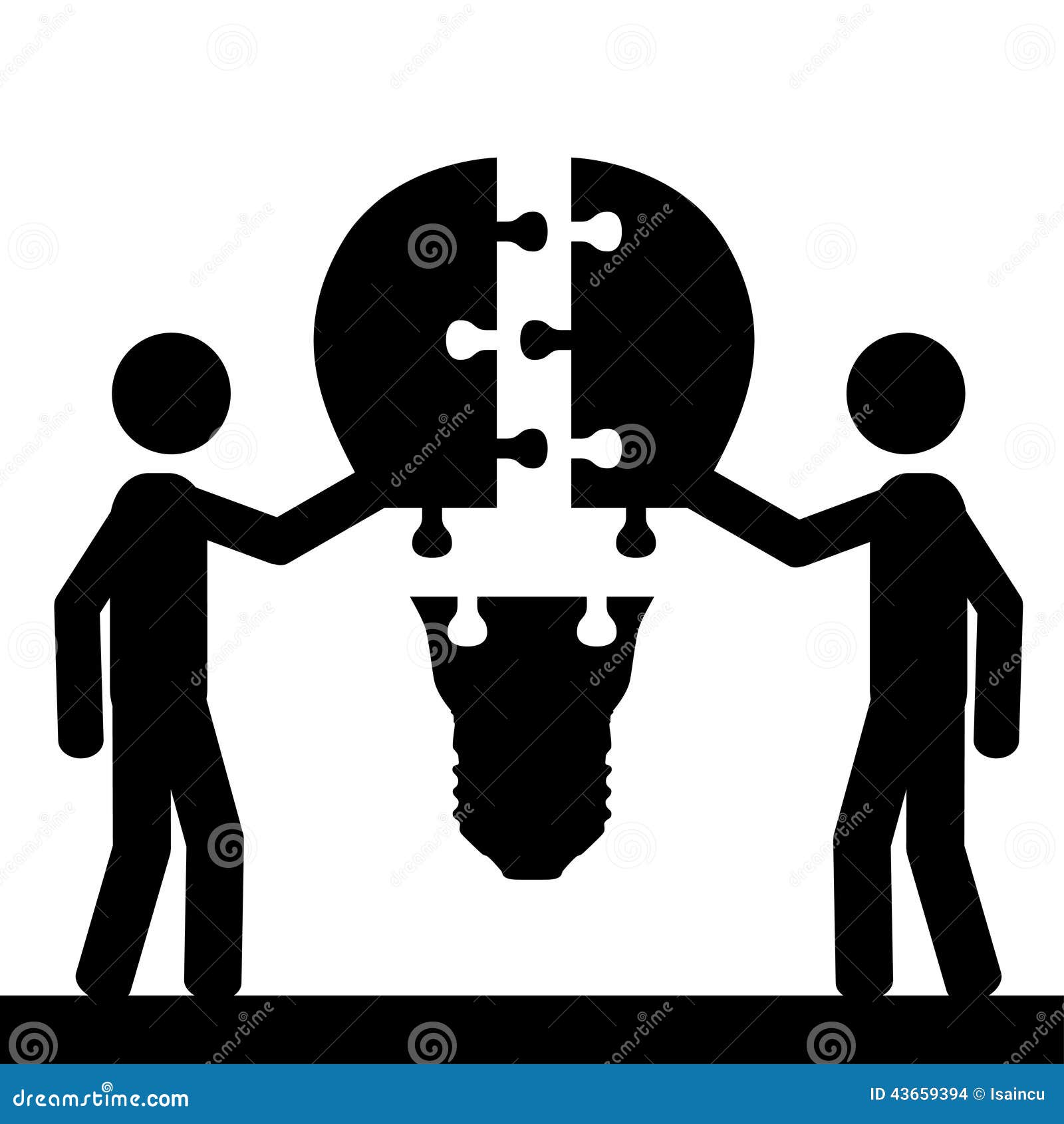 Lightbulbpussel. Två män rymmer ett pussel av en ljus kula Det är ett pinnediagram vektor EPS10