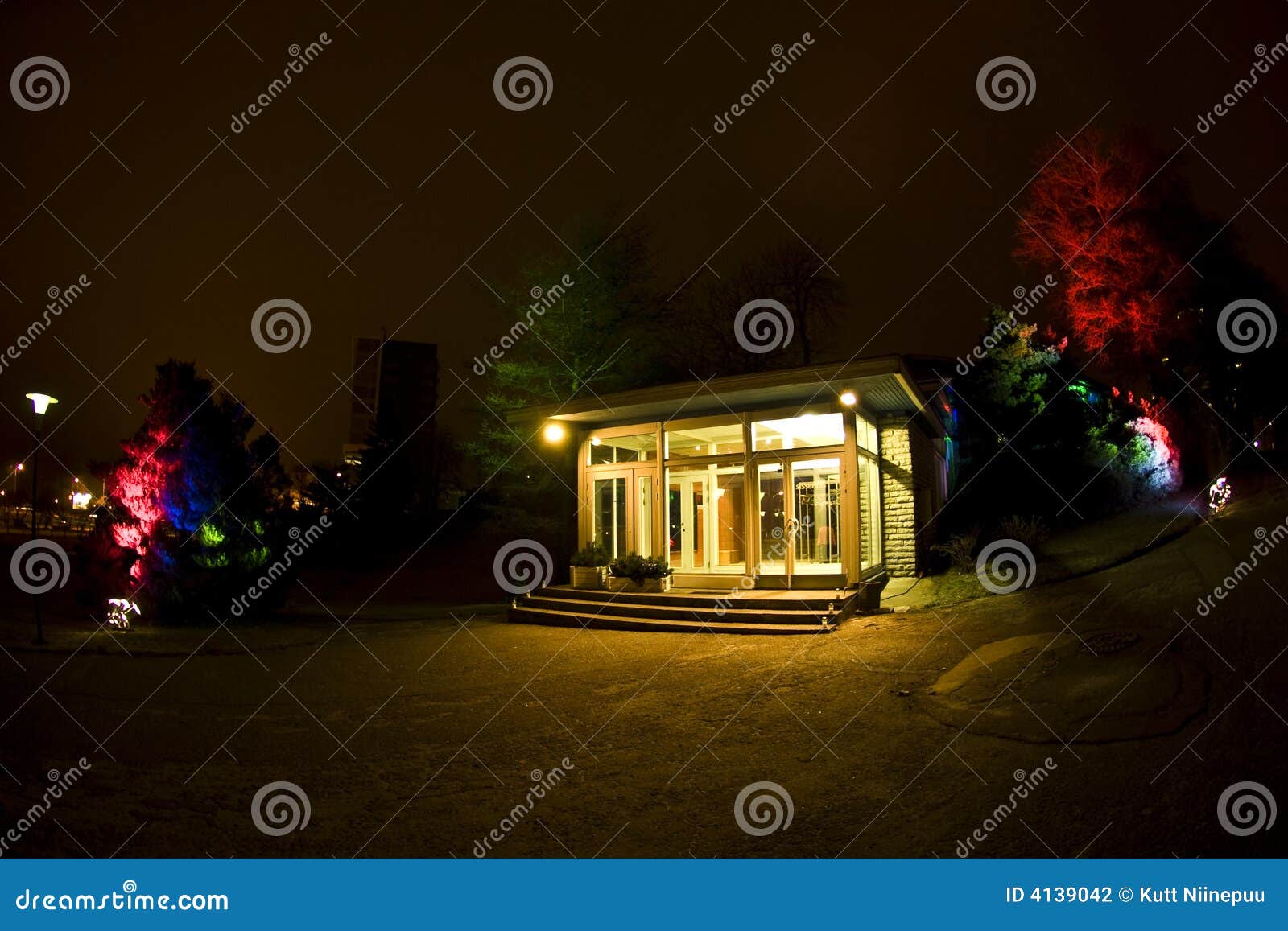 Lighted building entrance stock photo. Image of illumination 4139042