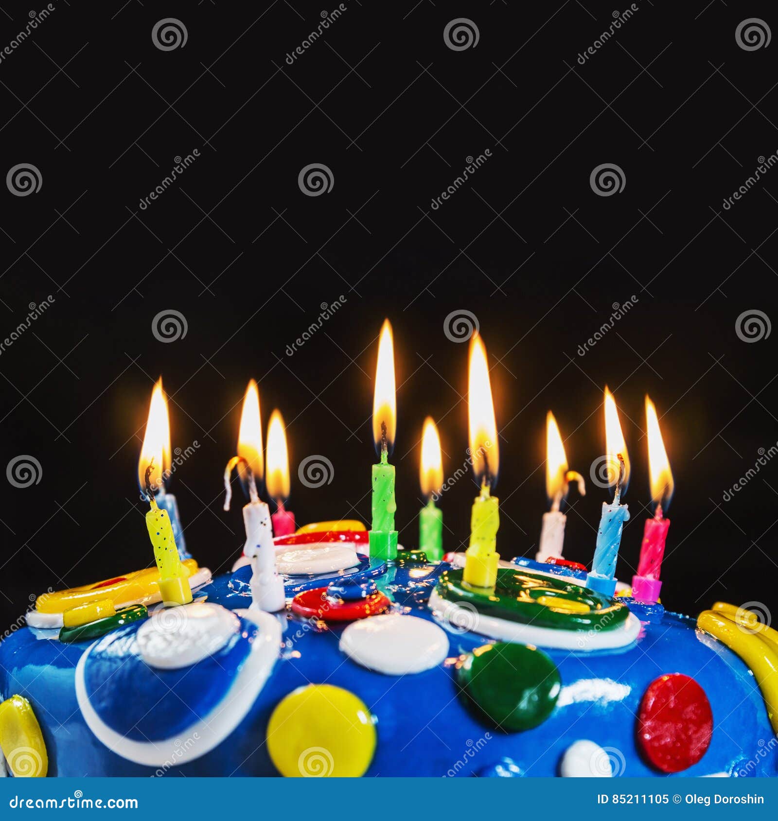 Lighted Candles on a Birthday Cake Stock Image Image of holiday