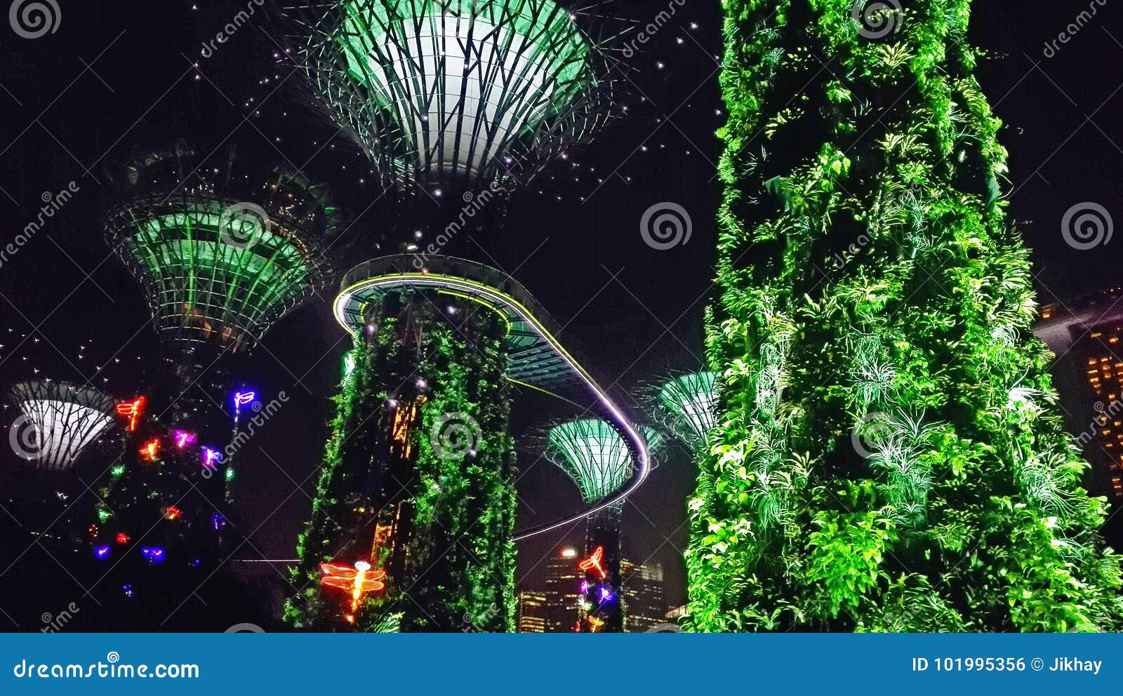 Lighted LED Tree in Garden by the Bay Stock Photo Image of park