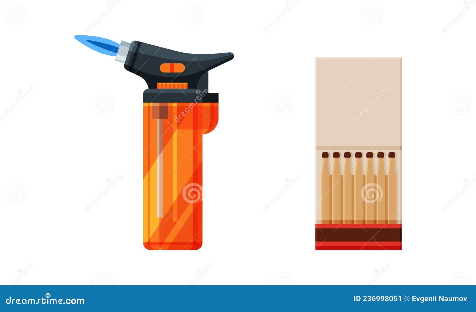 Lighter and Box of Matches As Portable Device Generating Flame Used for