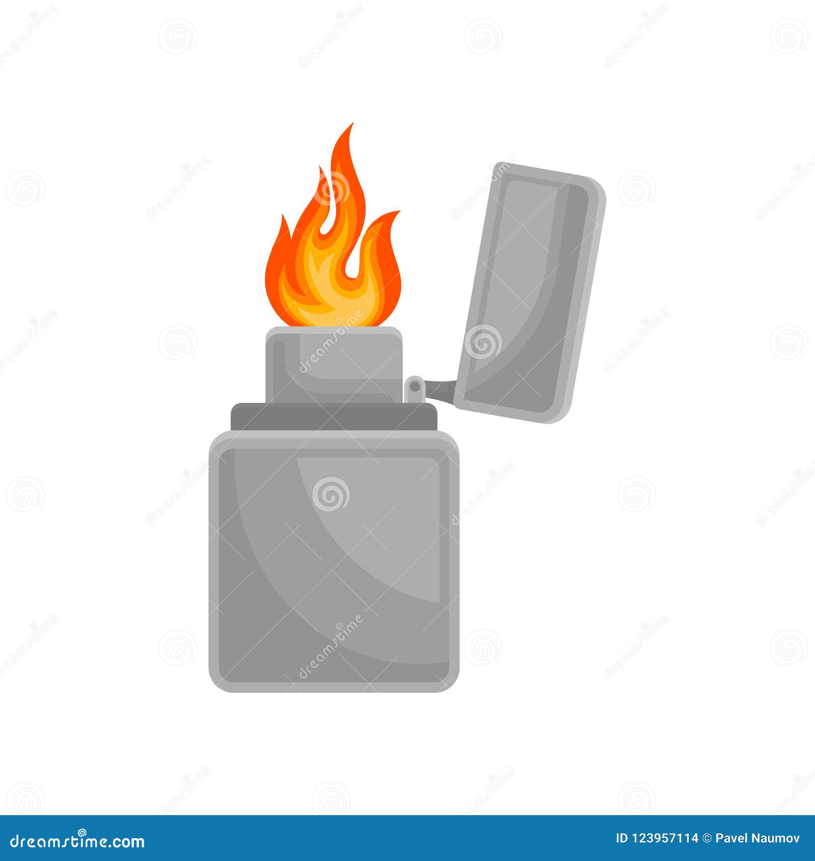 Lighter with Burning Flame Vector Illustration on a White Background