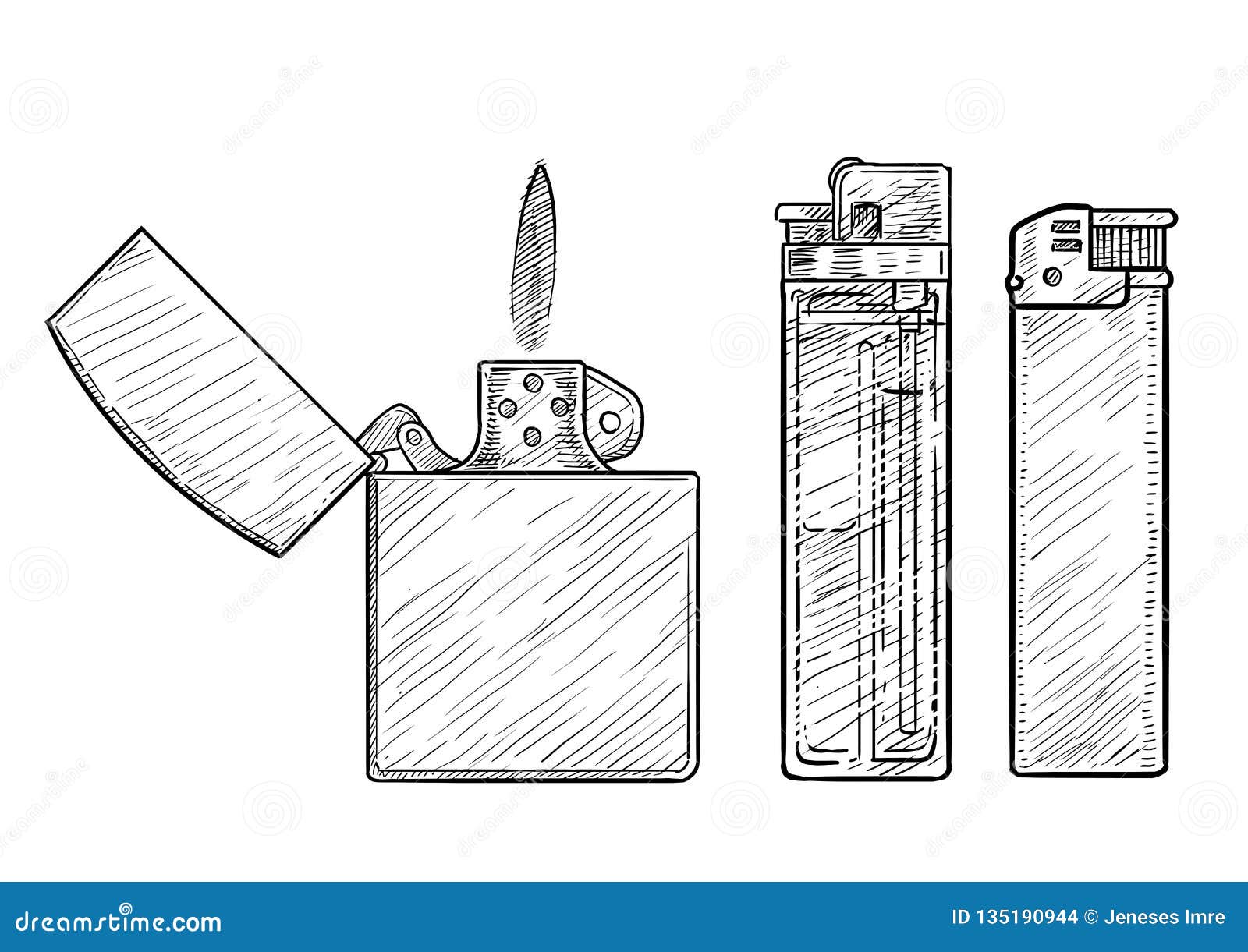 Lighter Illustration, Drawing, Engraving, Ink, Line Art, Vector Stock