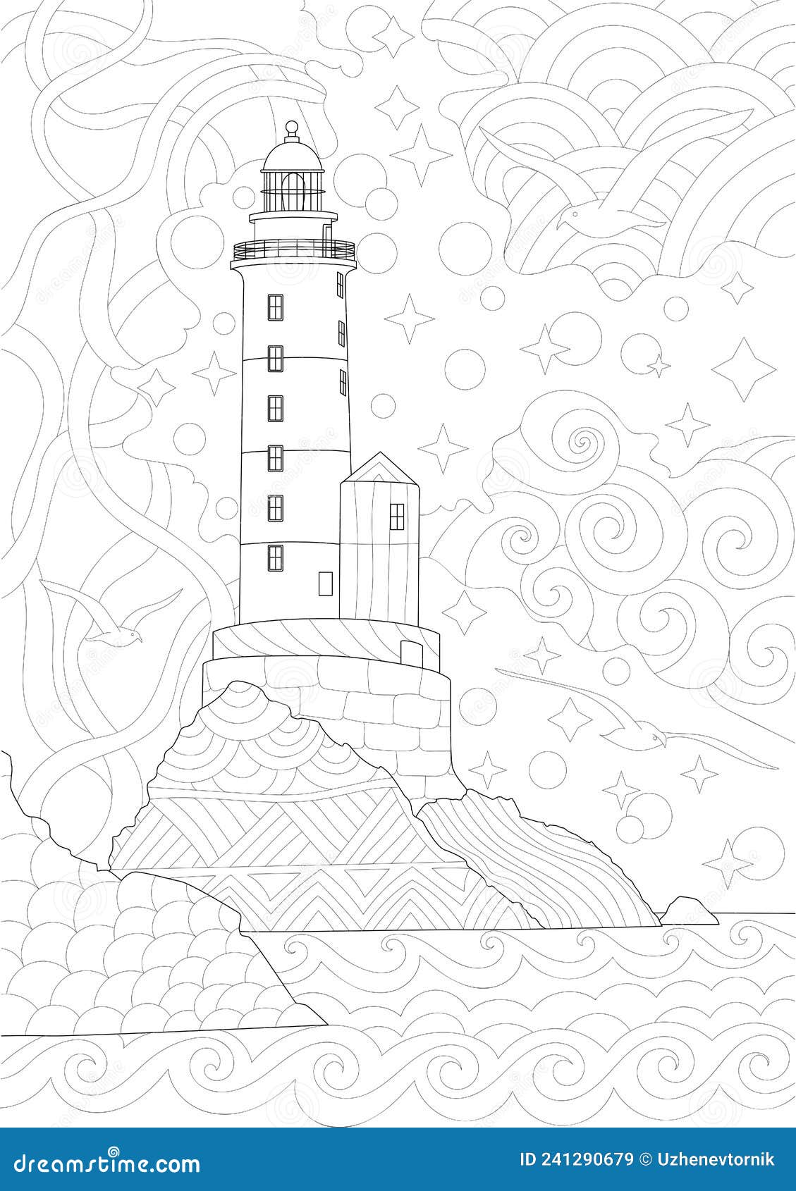 Lighthouse. Coloring Book Page for Adults or Children Stock Vector ...