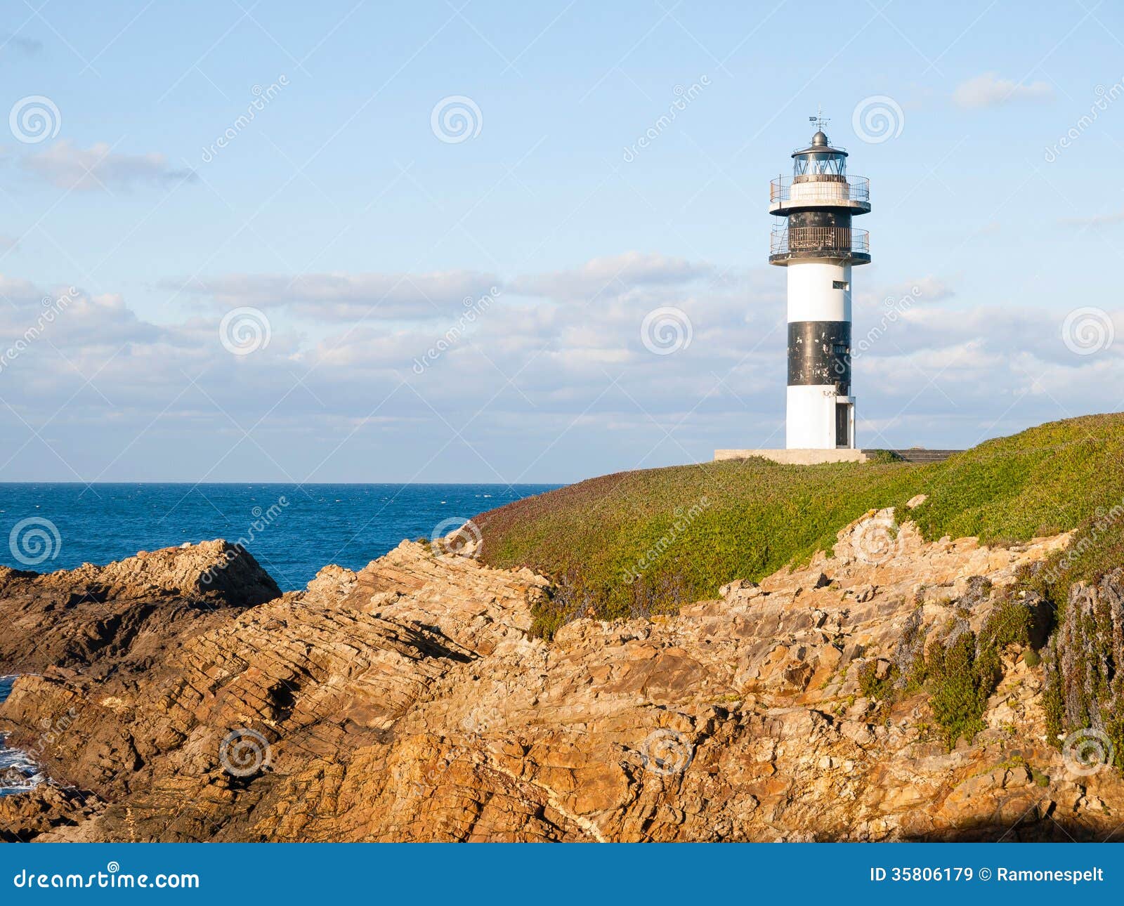 lighthouse in illa pancha, lugo, galicia, spain.