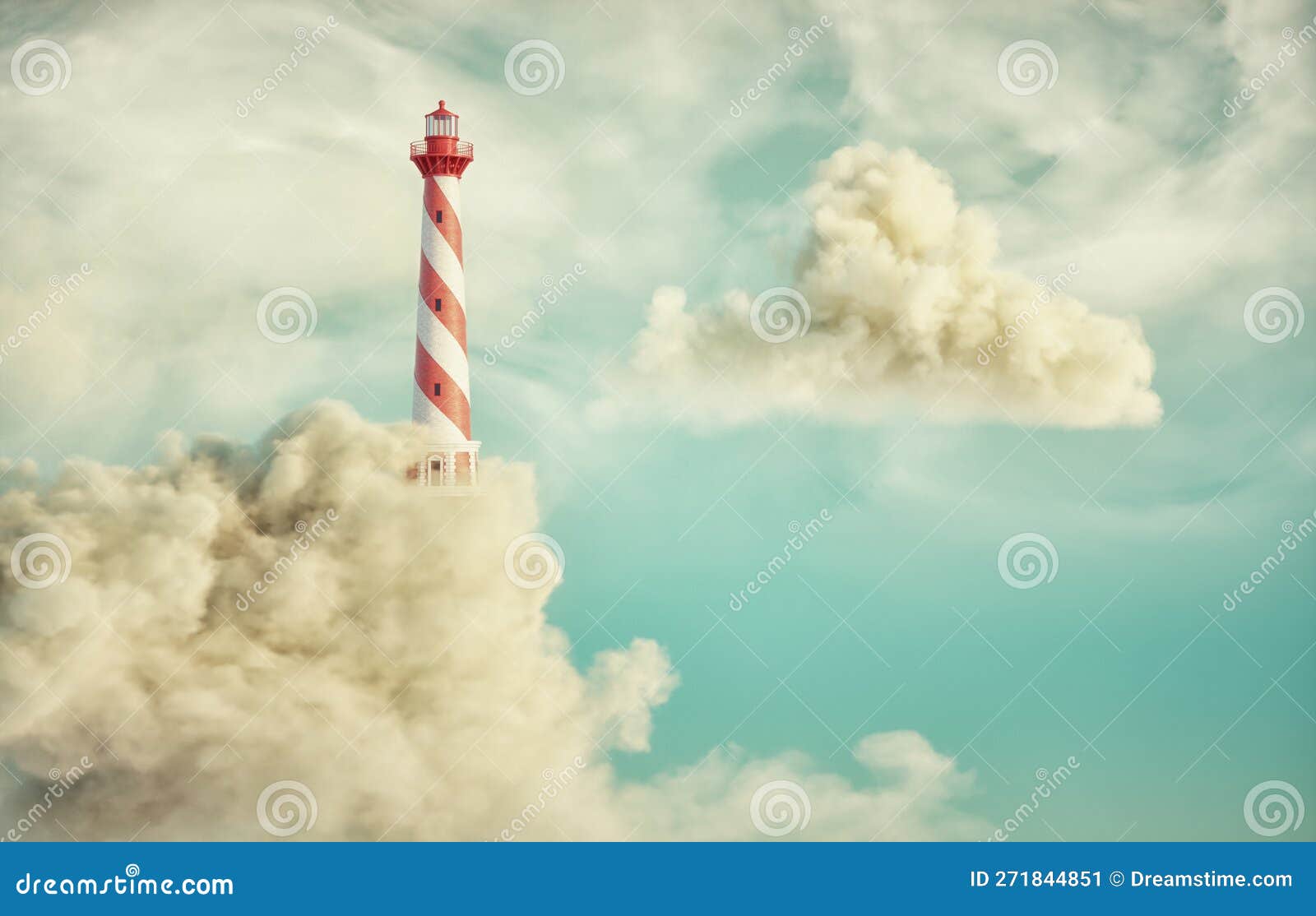 Lighthouse Lit Up on Clouds. Dream Concept Stock Illustration