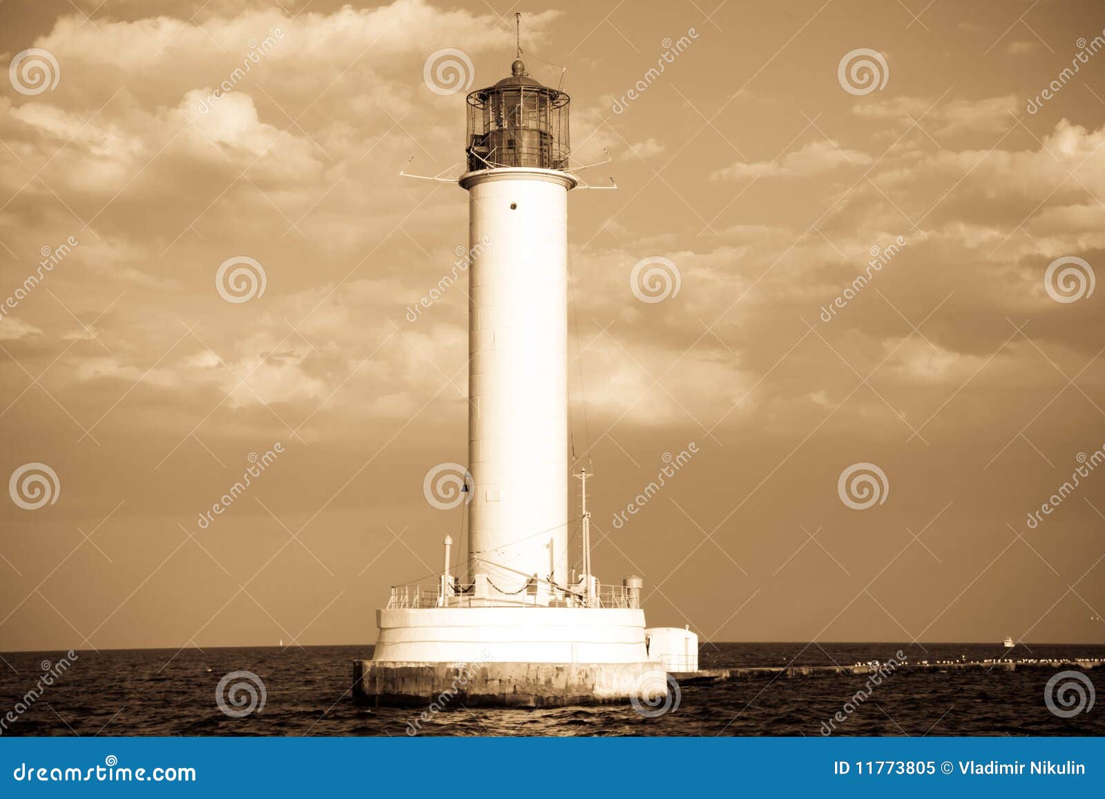 lighthouse in odessa ukraine, photo in vintage sty