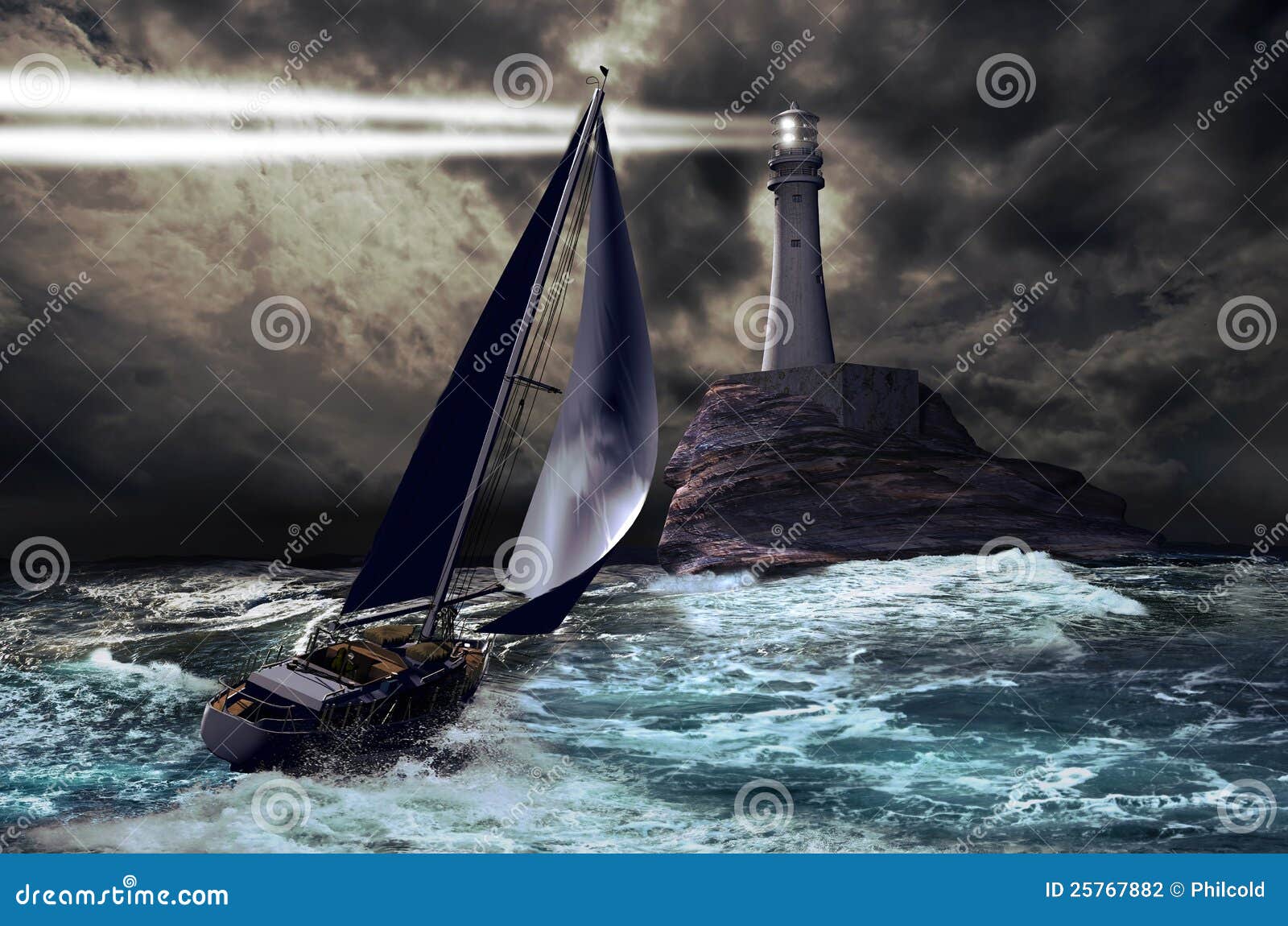 Lighthouse And Sailboat Stock Photography - Image: 25767882